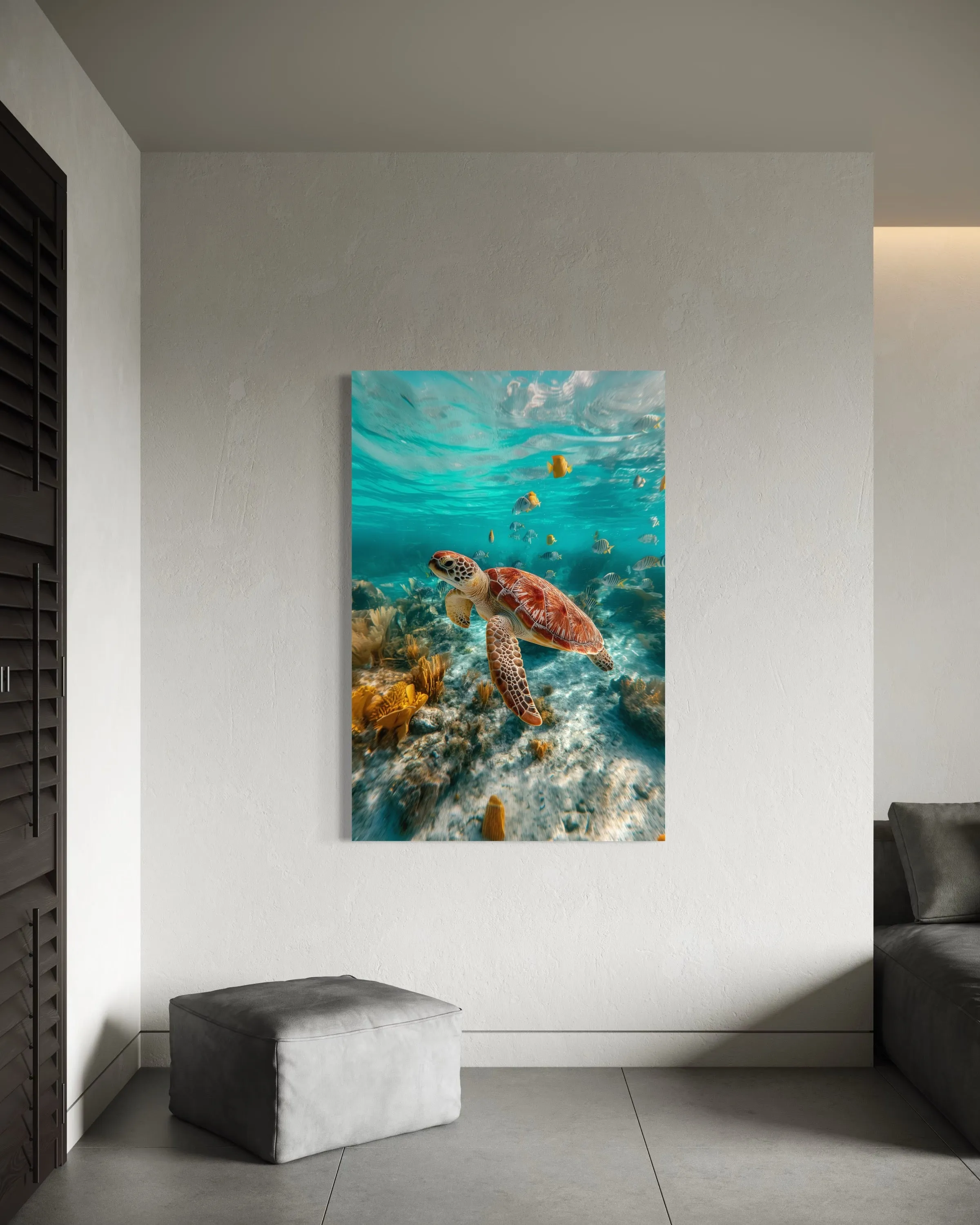 Sea Turtle Underwater Photograph Framed Canvas Wall Art