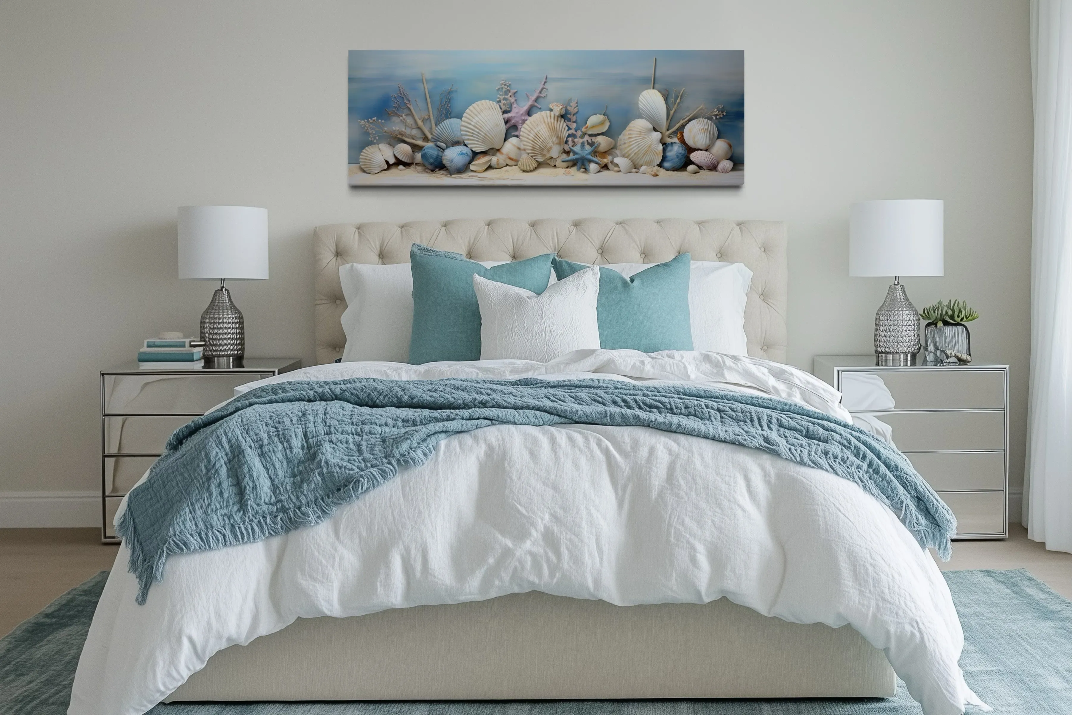 Seashells In Sand Panoramic Coastal Wall Art