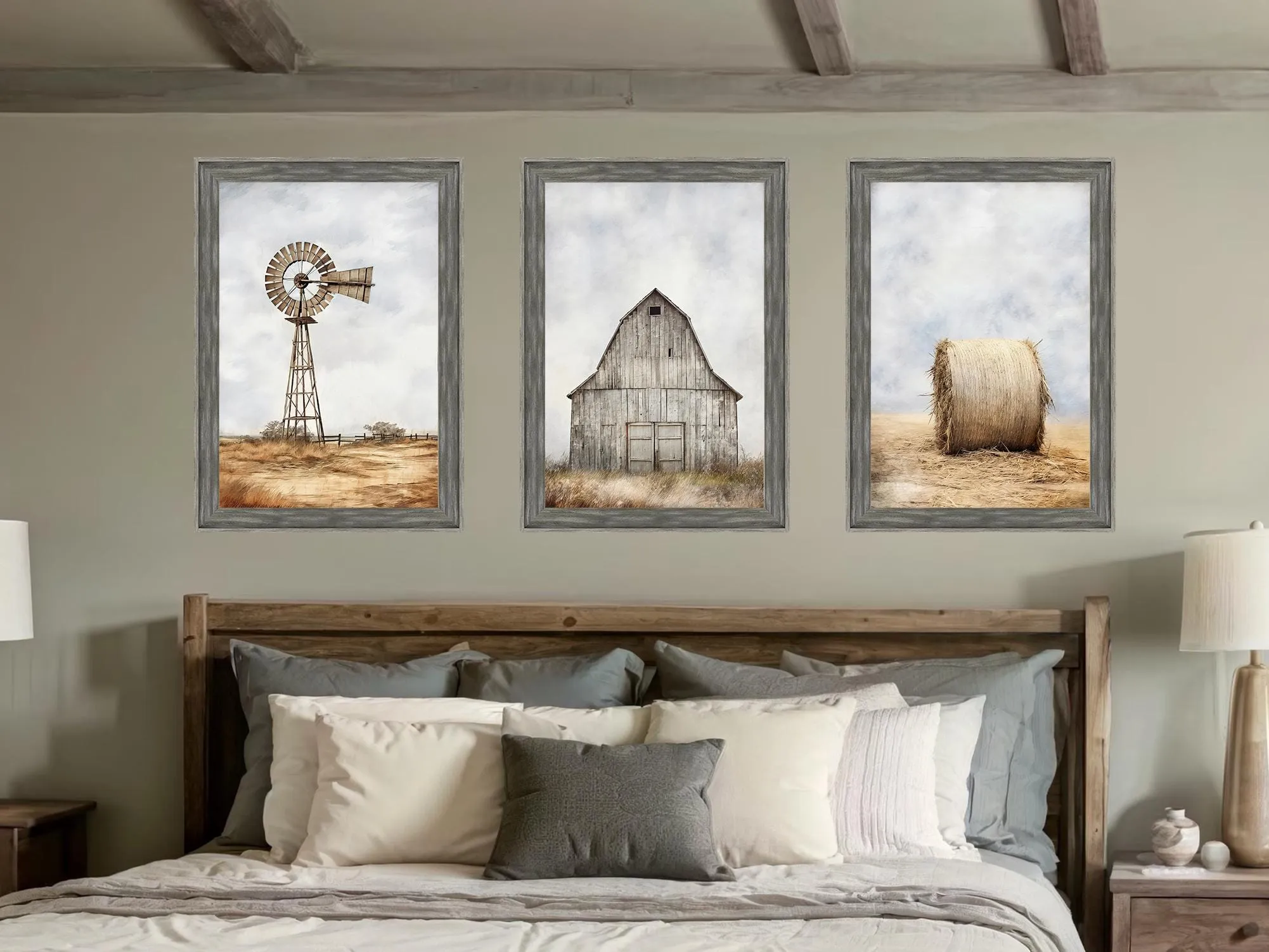 Set of 3 Farmhouse Barnwood Frame Canvas Wall Decor