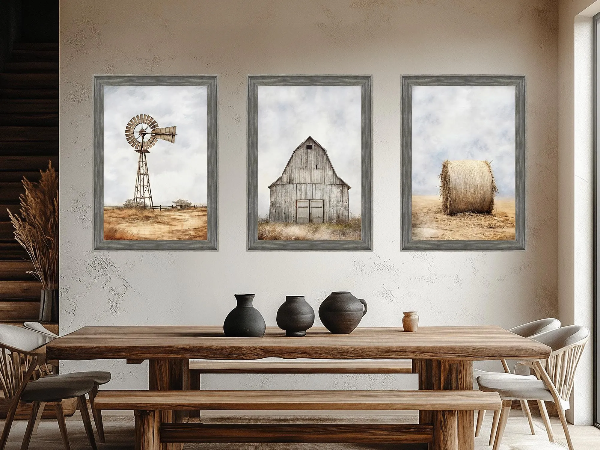 Set of 3 Farmhouse Barnwood Frame Canvas Wall Decor
