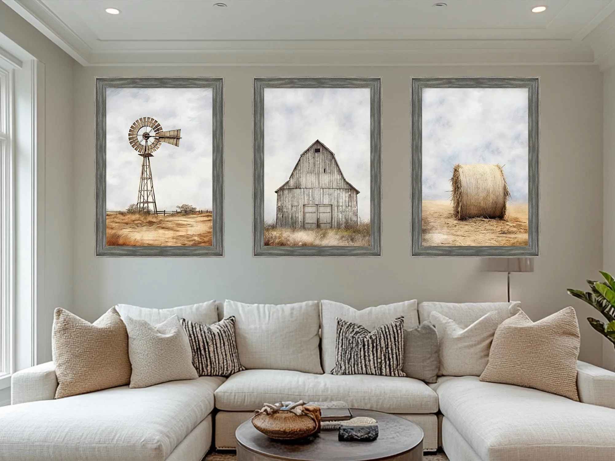 Set of 3 Farmhouse Barnwood Frame Canvas Wall Decor