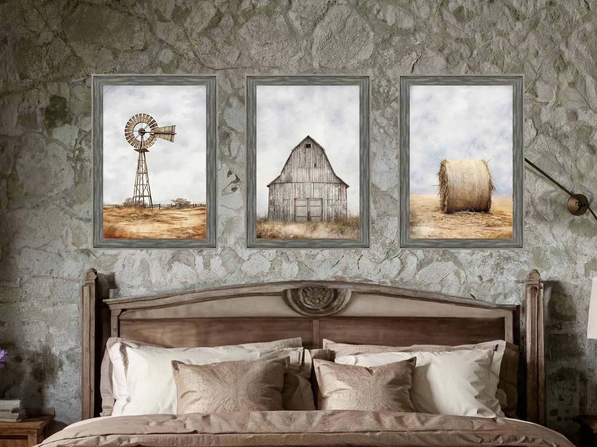 Set of 3 Farmhouse Barnwood Frame Canvas Wall Decor