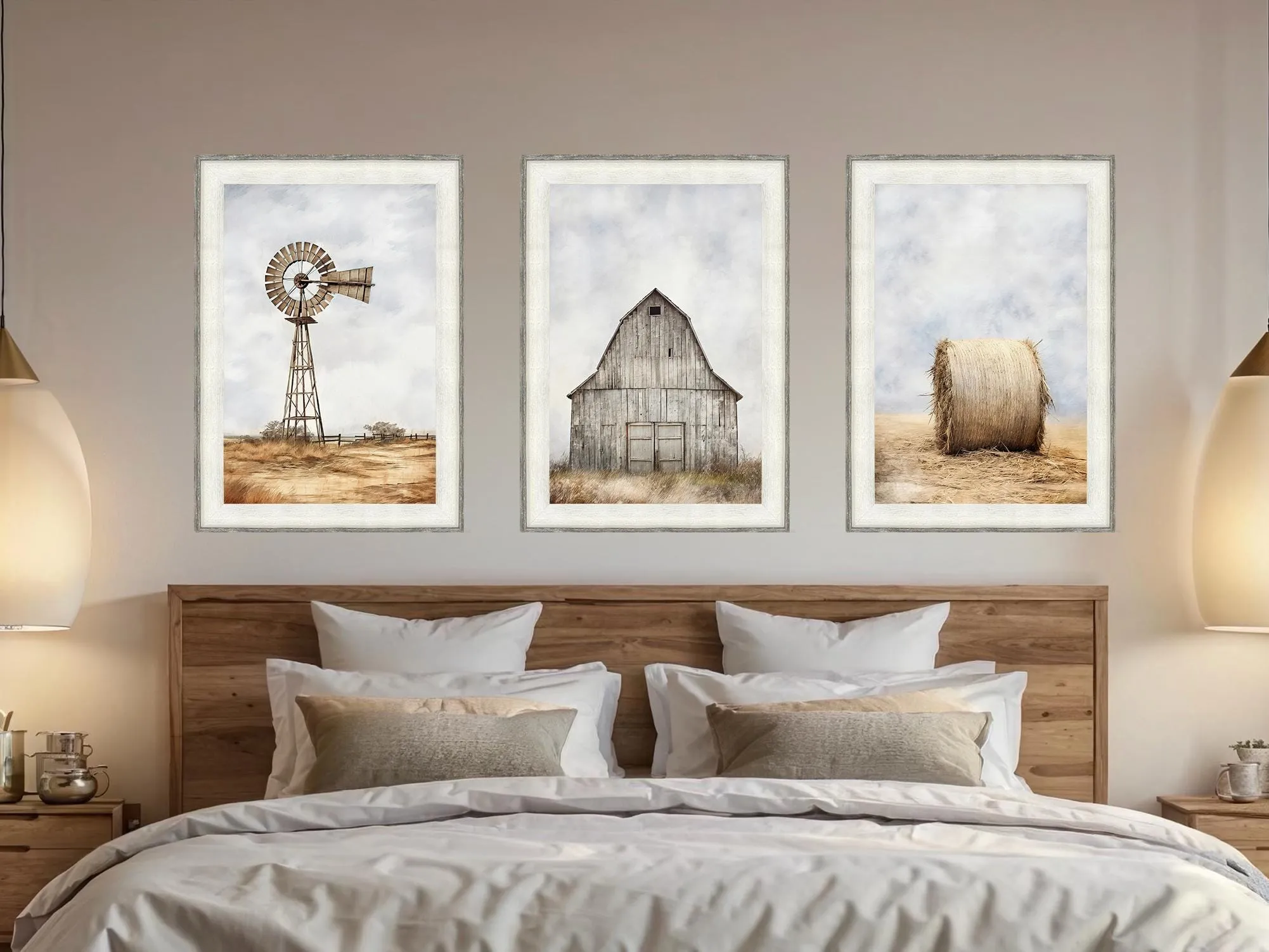 Set of 3 Farmhouse Barnwood Frame Canvas Wall Decor
