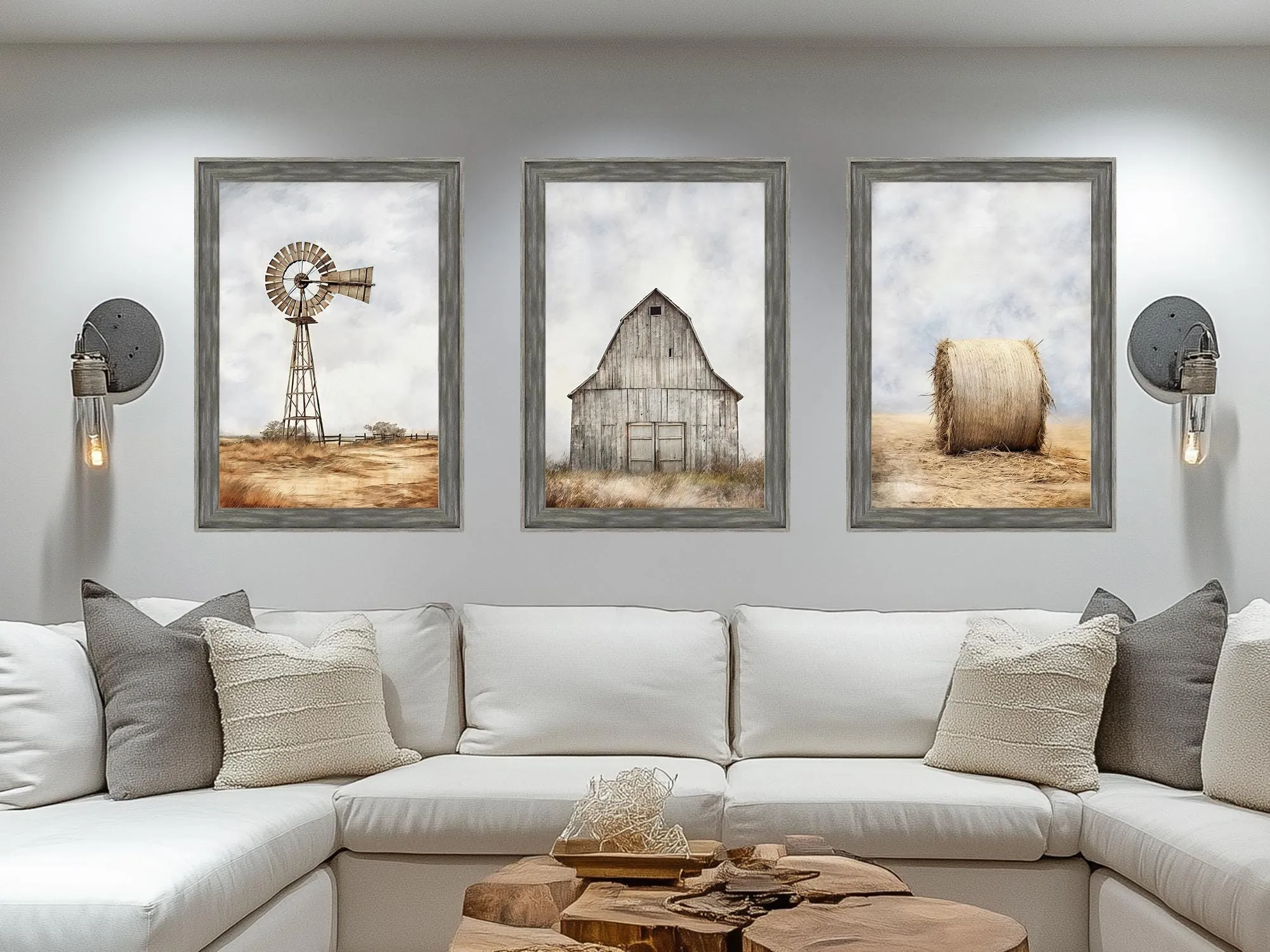 Set of 3 Farmhouse Barnwood Frame Canvas Wall Decor