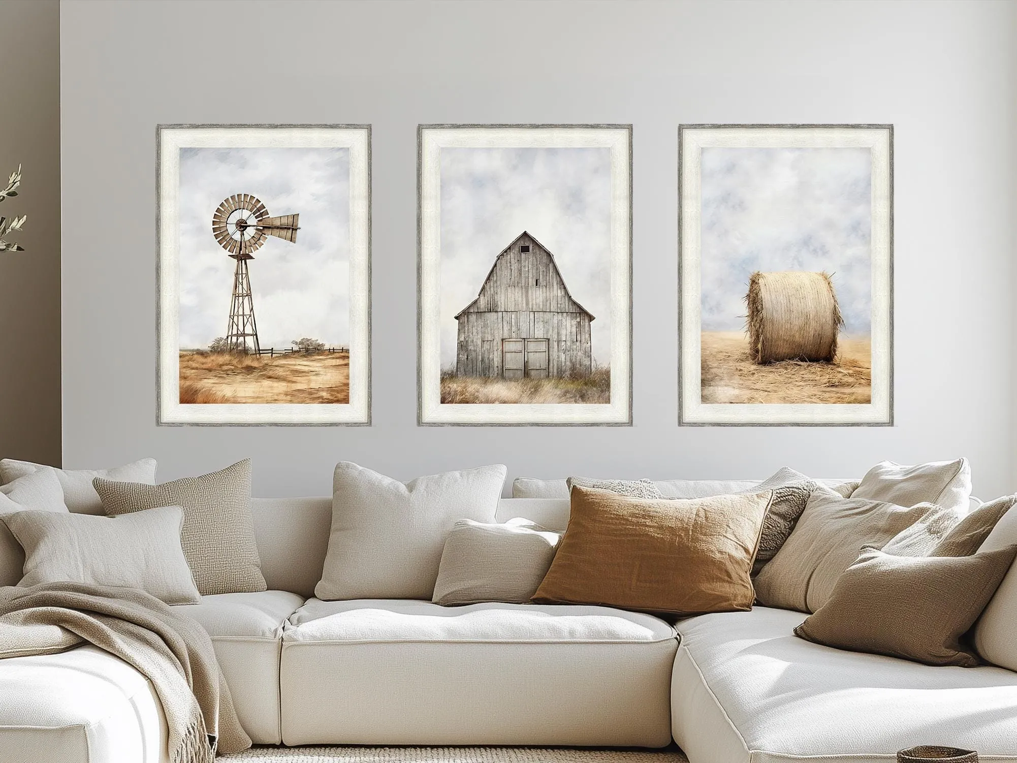 Set of 3 Farmhouse Barnwood Frame Canvas Wall Decor