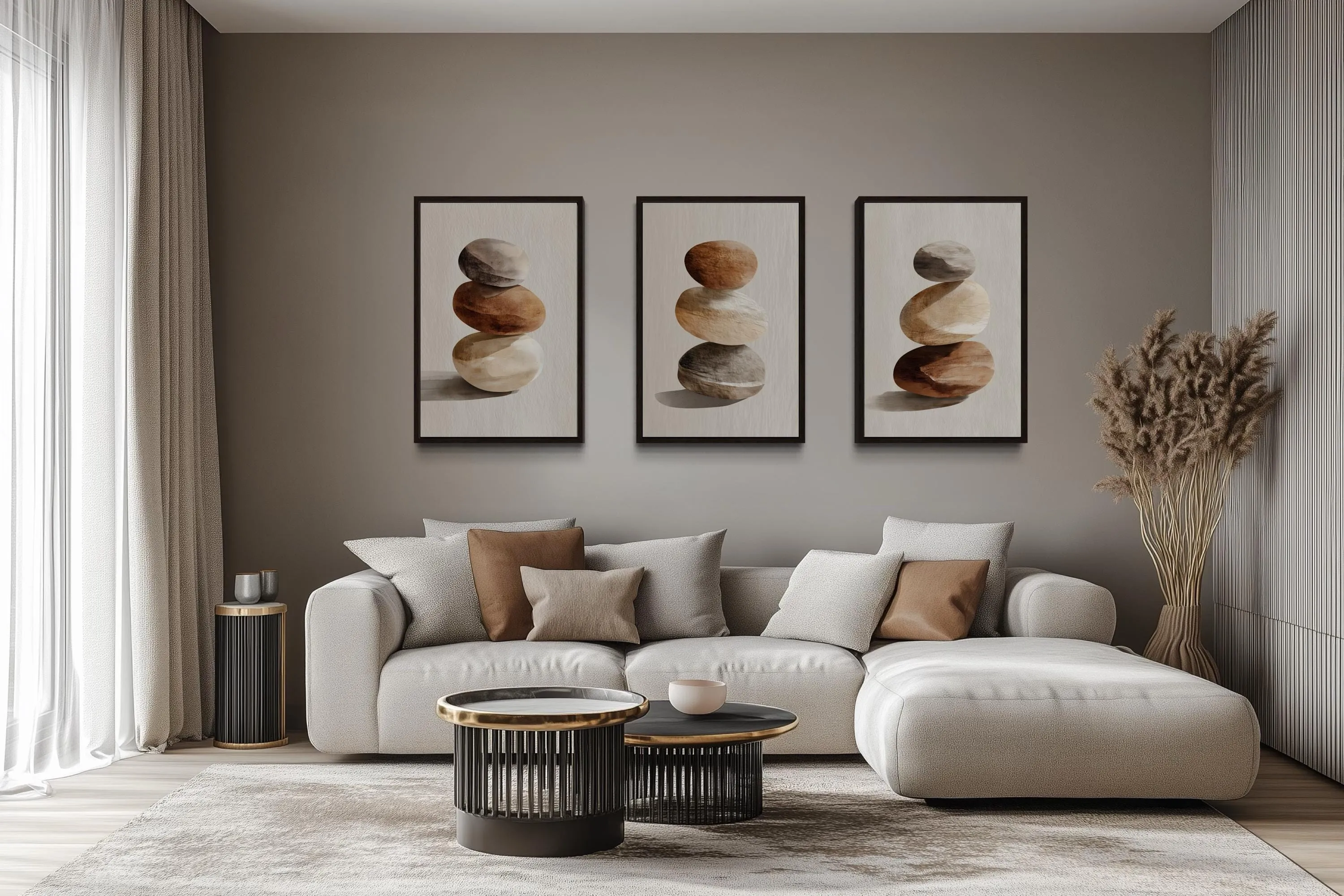 Set Of 3 Minimalist Calming Neutral Stacked Stones Wall Art