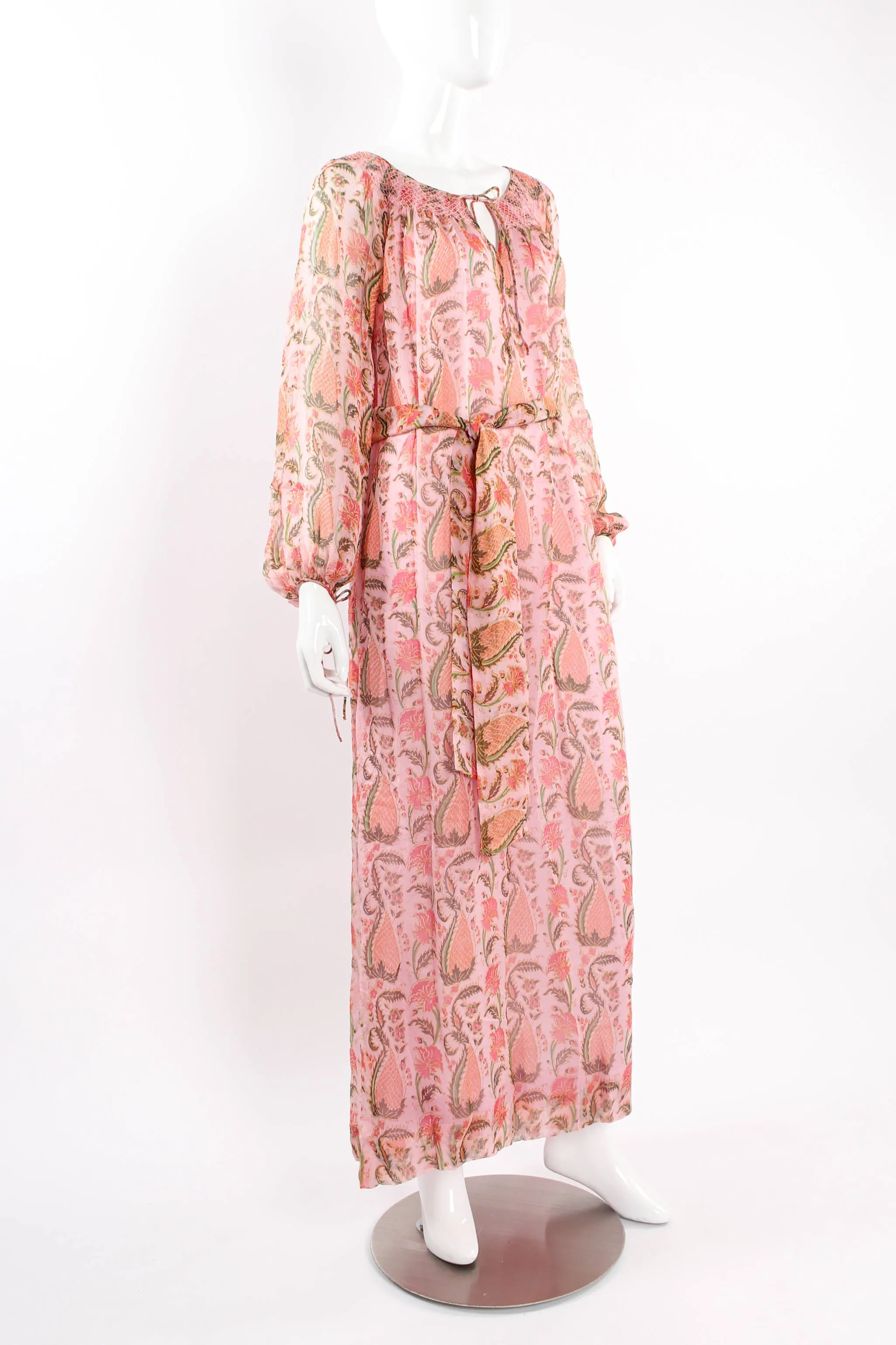 Sheer Botanical Peasant Dress