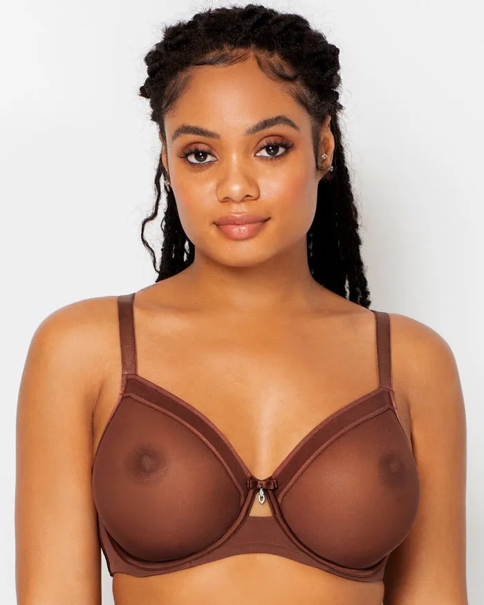 Sheer Mesh Unlined Bra - Chocolate