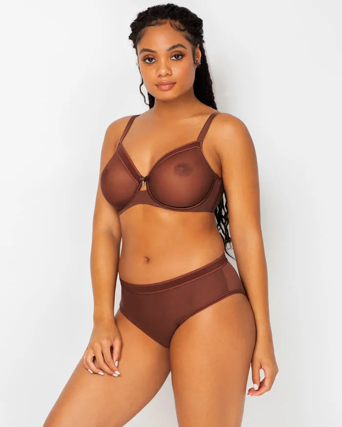 Sheer Mesh Unlined Bra - Chocolate