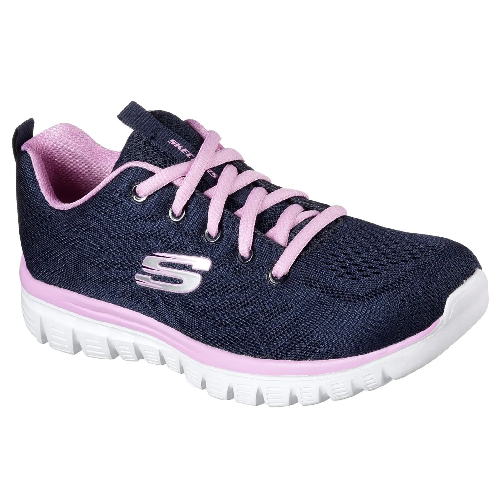 Skechers 12615 Graceful Get Connected Sport-Sneaker für Damen, weite Passform, Marineblau/Pink