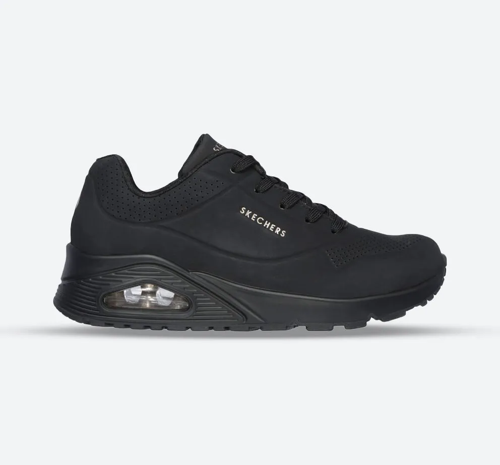 Skechers 73690 Uno - Stand On Air Walking-Sneakers für Damen, weite Passform, Schwarz