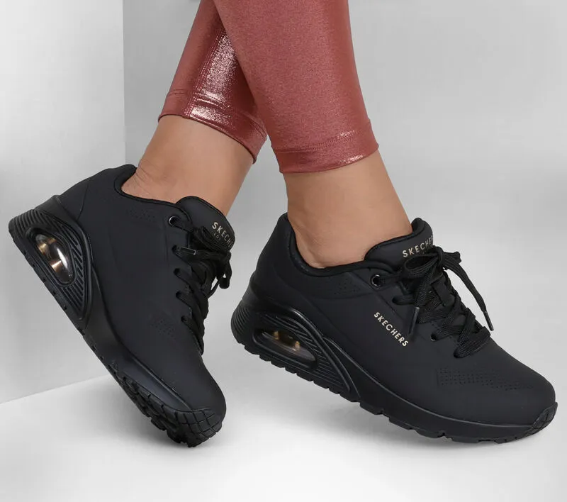 Skechers 73690 Uno - Stand On Air Walking-Sneakers für Damen, weite Passform, Schwarz