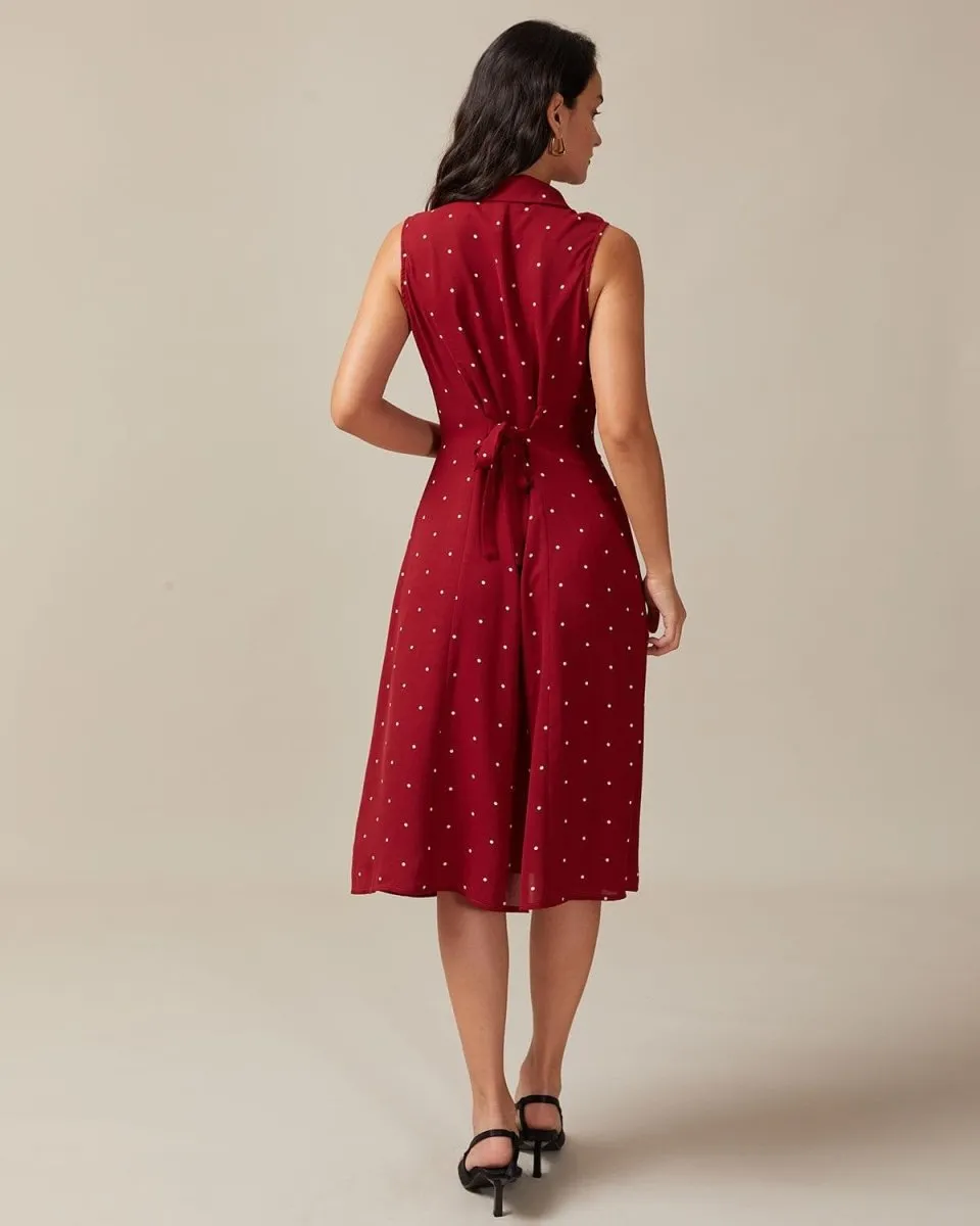 Sleeveless Midi Dress – Button Front – Polka Dot Daywear