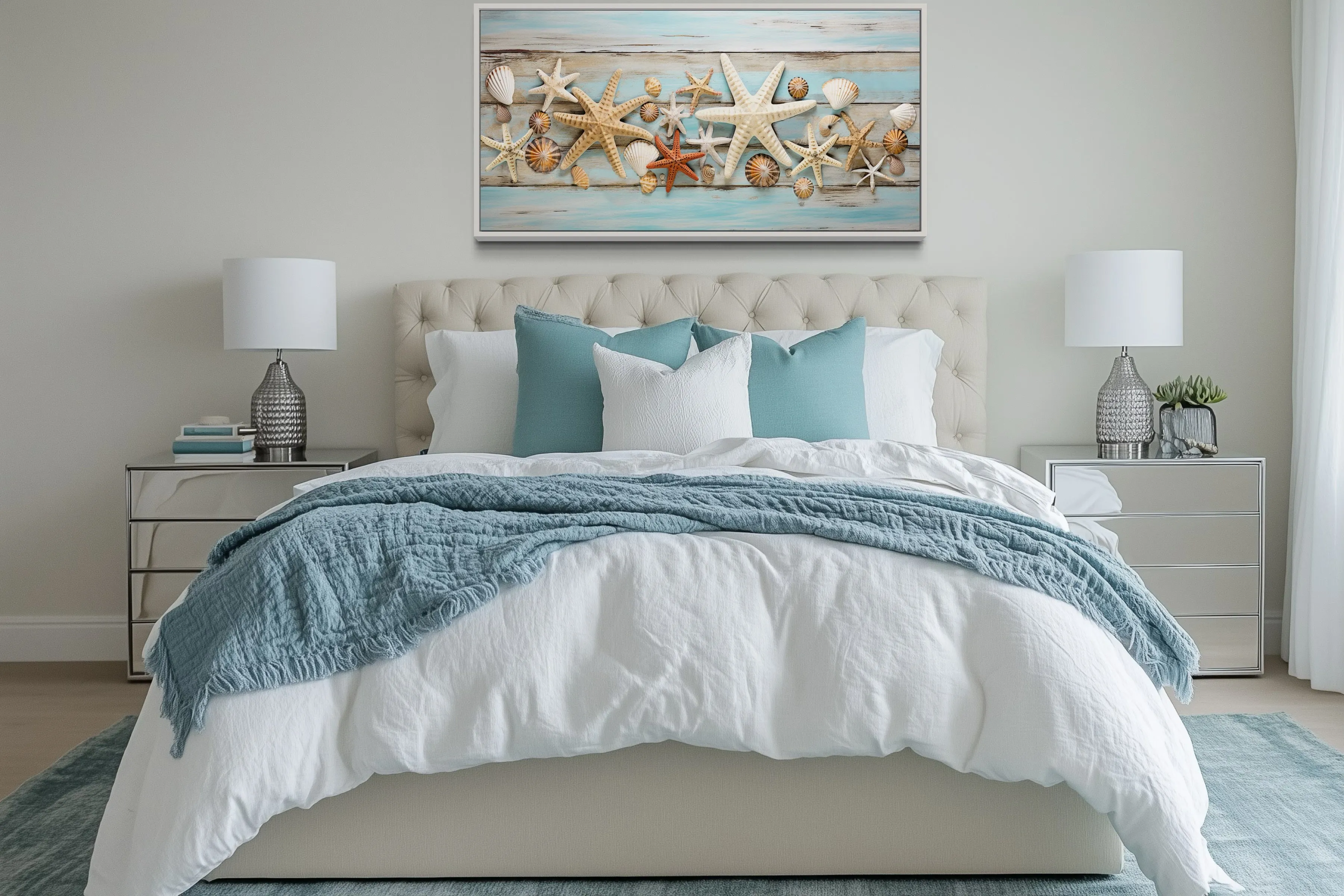 Starfish And Seashells Painting Beach House Framed Canvas Wall Art