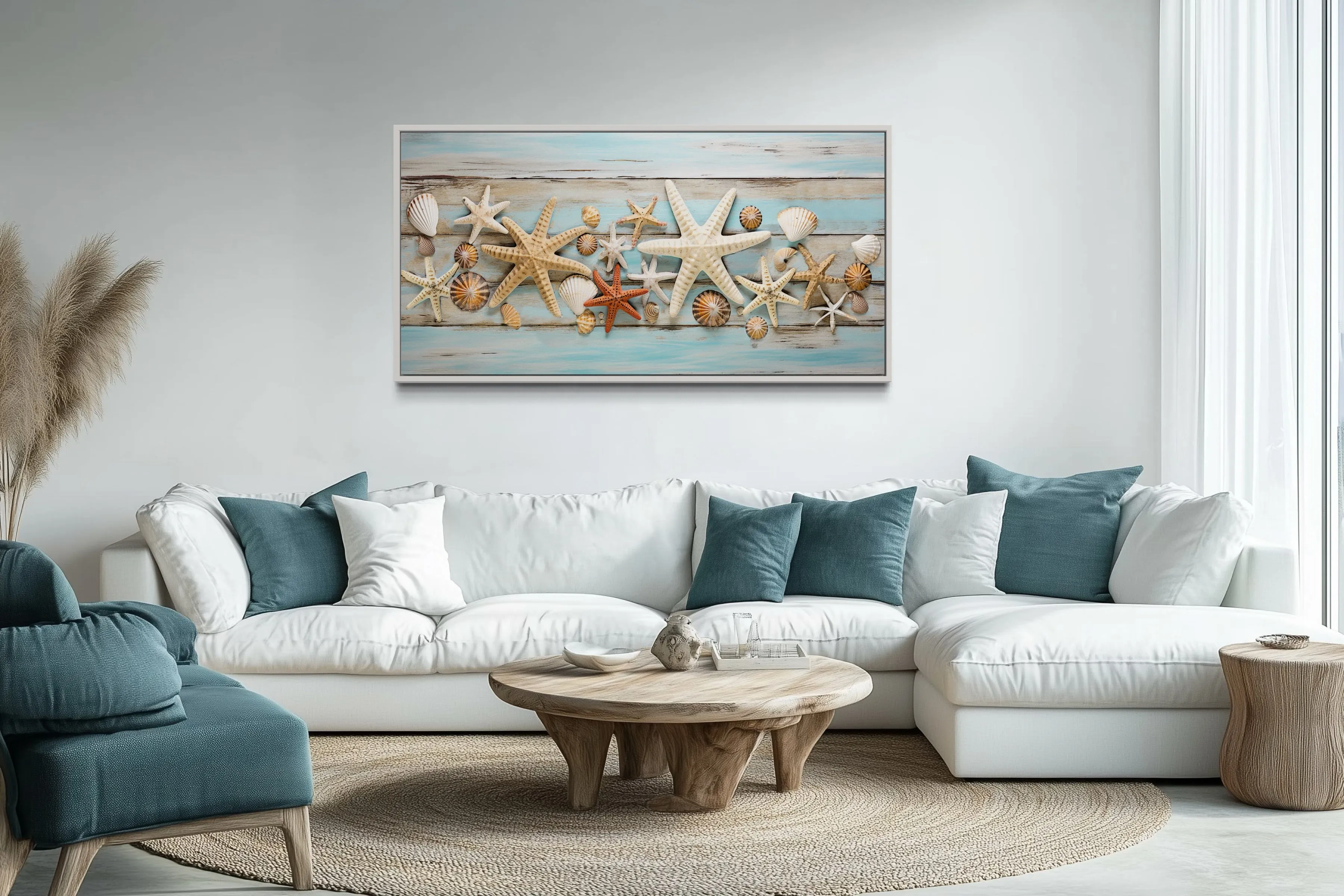 Starfish And Seashells Painting Beach House Framed Canvas Wall Art