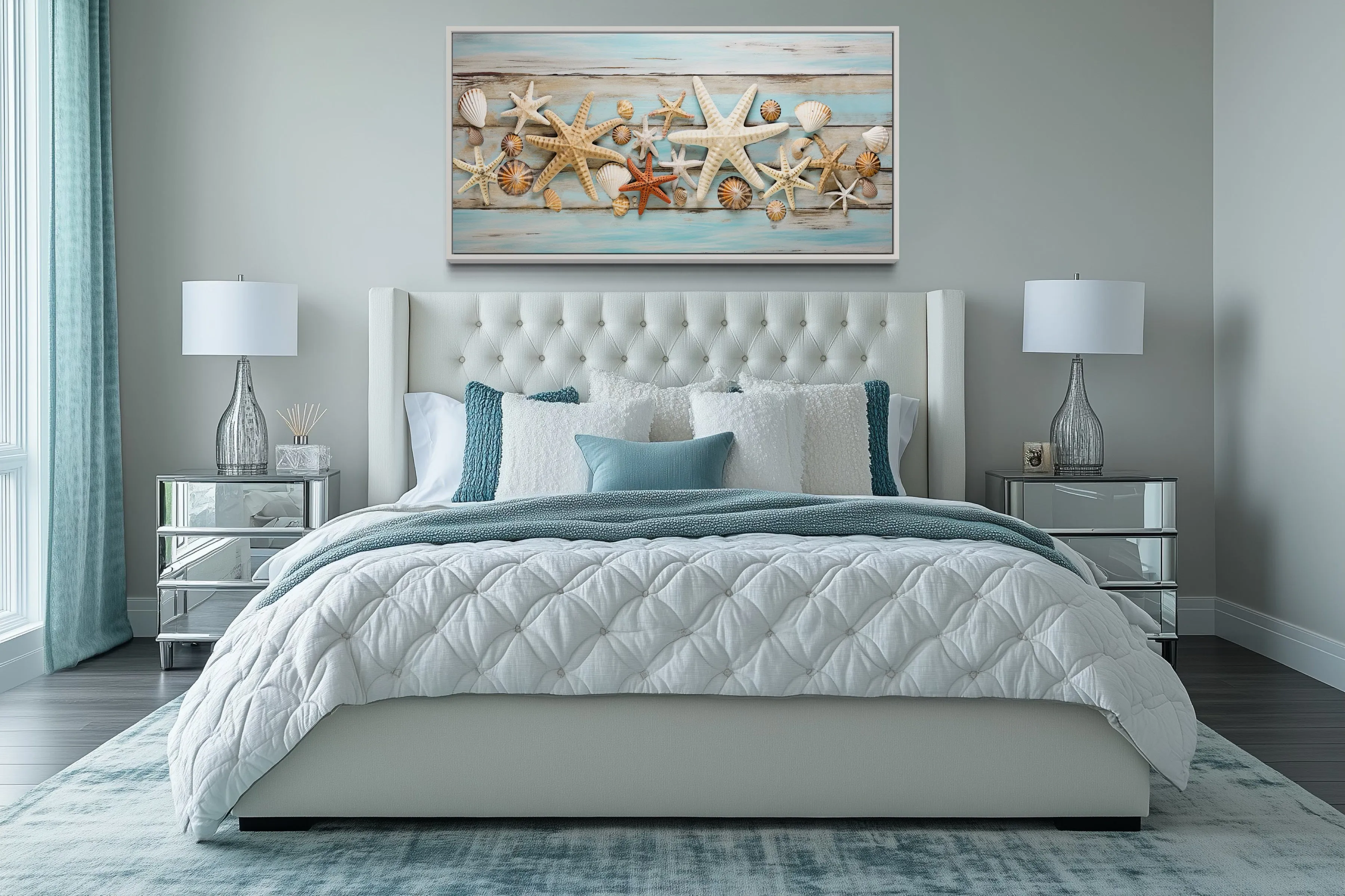 Starfish And Seashells Painting Beach House Framed Canvas Wall Art