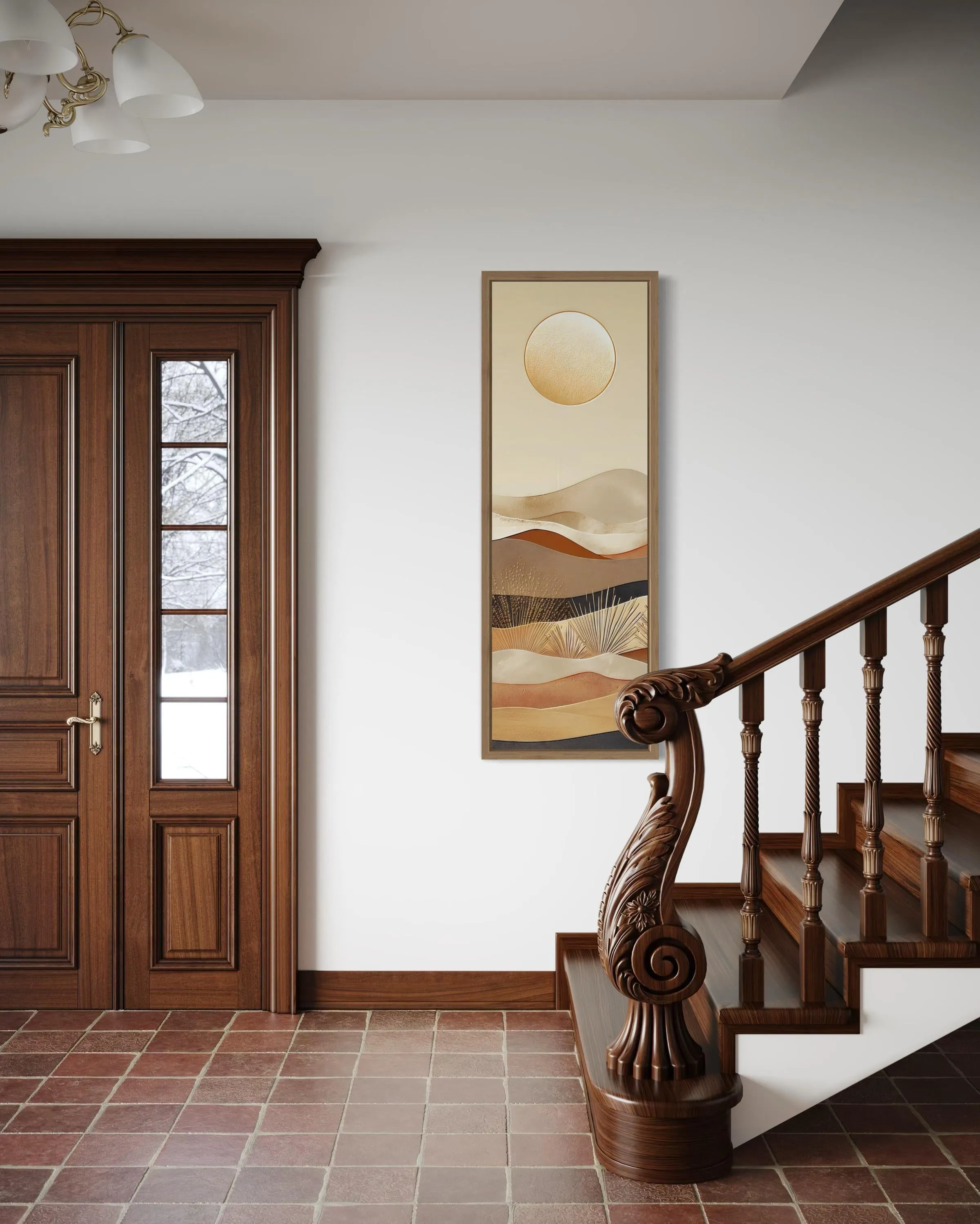 Tall Narrow Boho Desert And Sun Canvas Vertical Wall Art