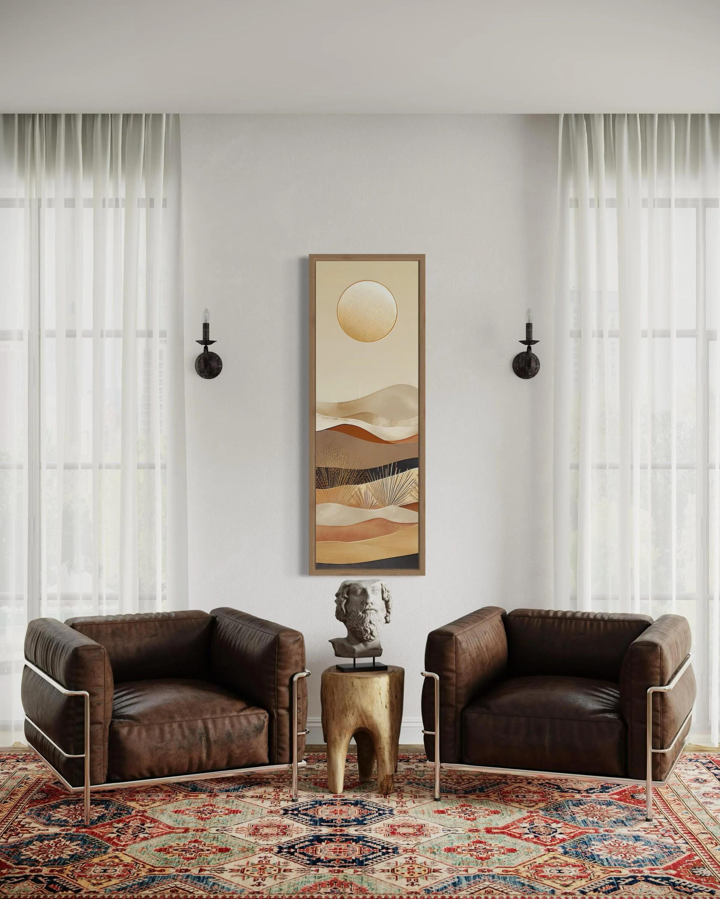 Tall Narrow Boho Desert And Sun Canvas Vertical Wall Art