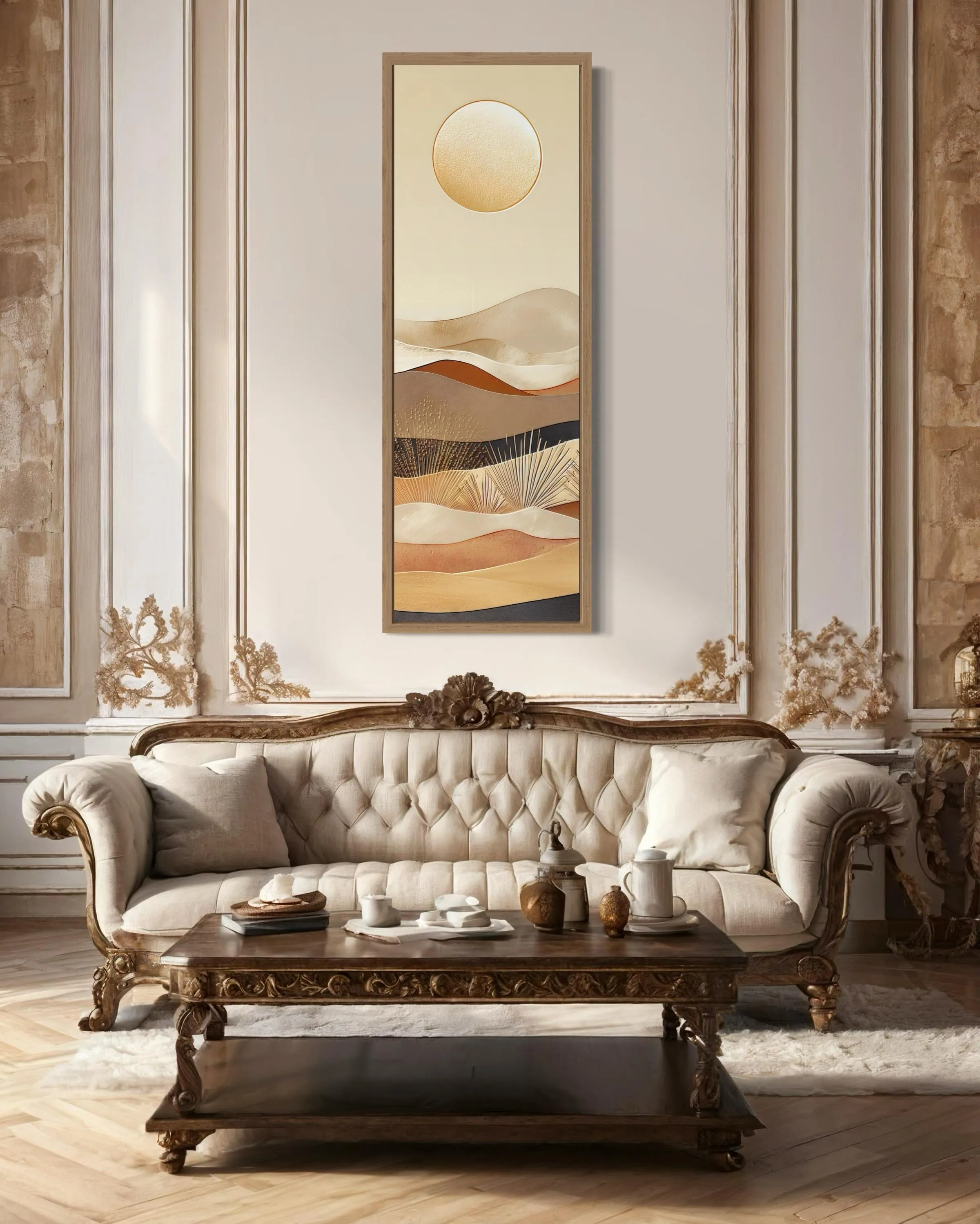 Tall Narrow Boho Desert And Sun Canvas Vertical Wall Art