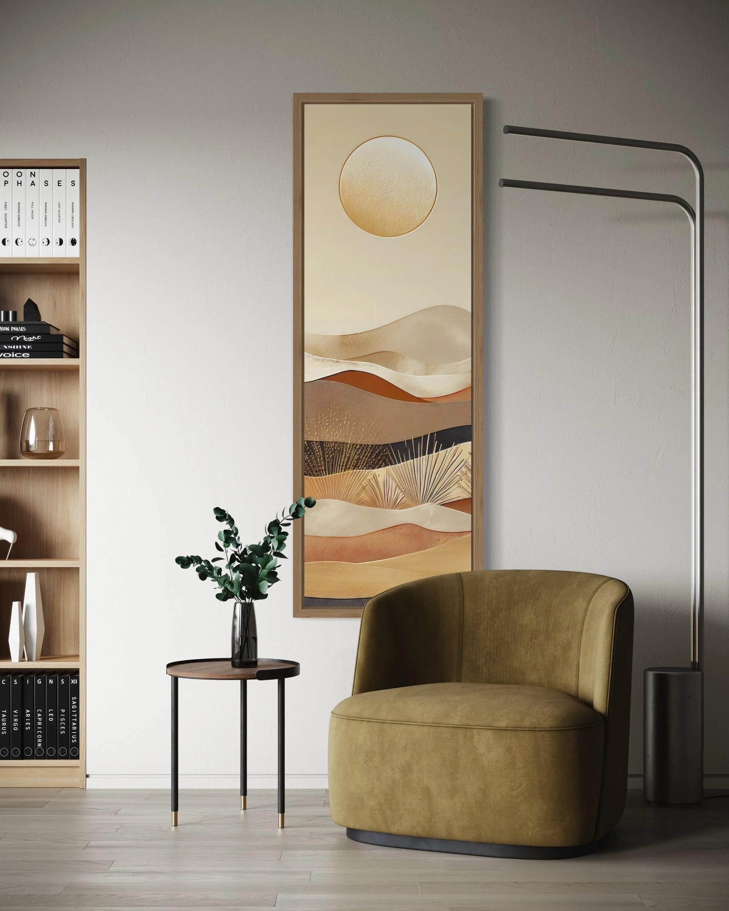 Tall Narrow Boho Desert And Sun Canvas Vertical Wall Art