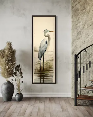 Tall Narrow Great Egret Framed Canvas Wall Art