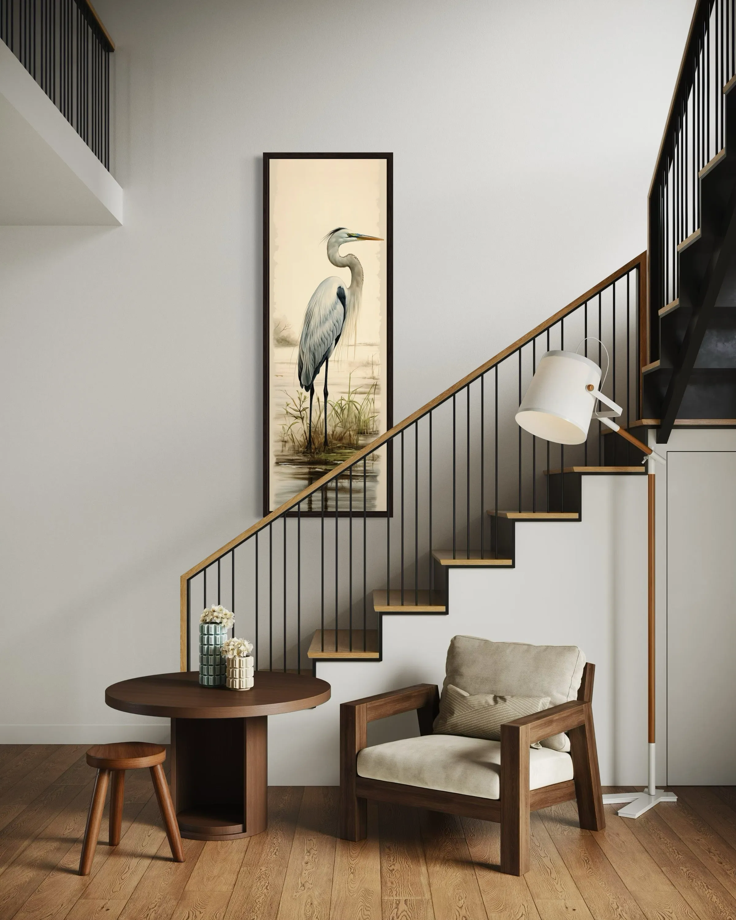 Tall Narrow Great Egret Framed Canvas Wall Art