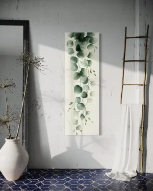Tall Narrow Green Leaves Minimalist Vertical Framed Canvas Wall Art