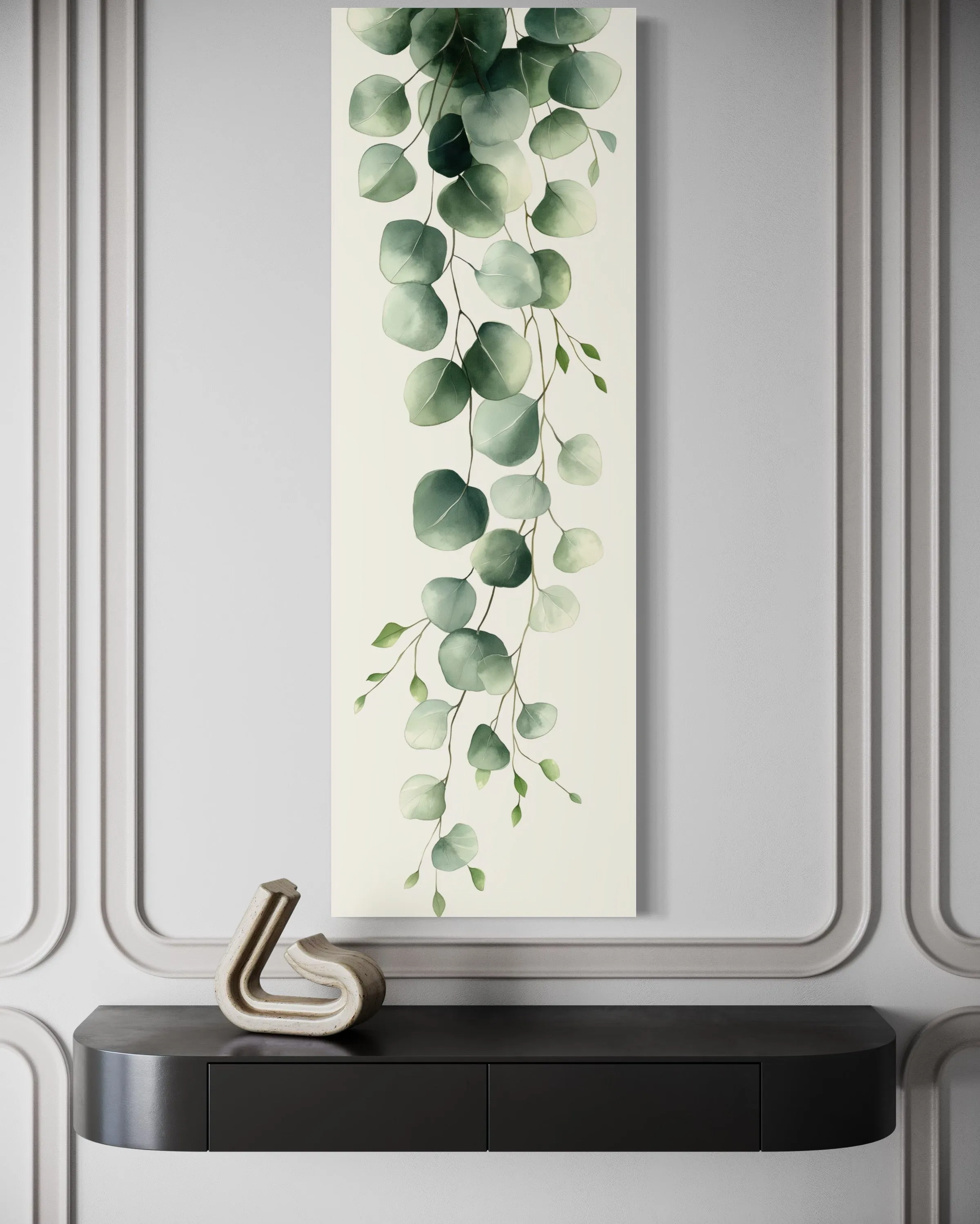 Tall Narrow Green Leaves Minimalist Vertical Framed Canvas Wall Art