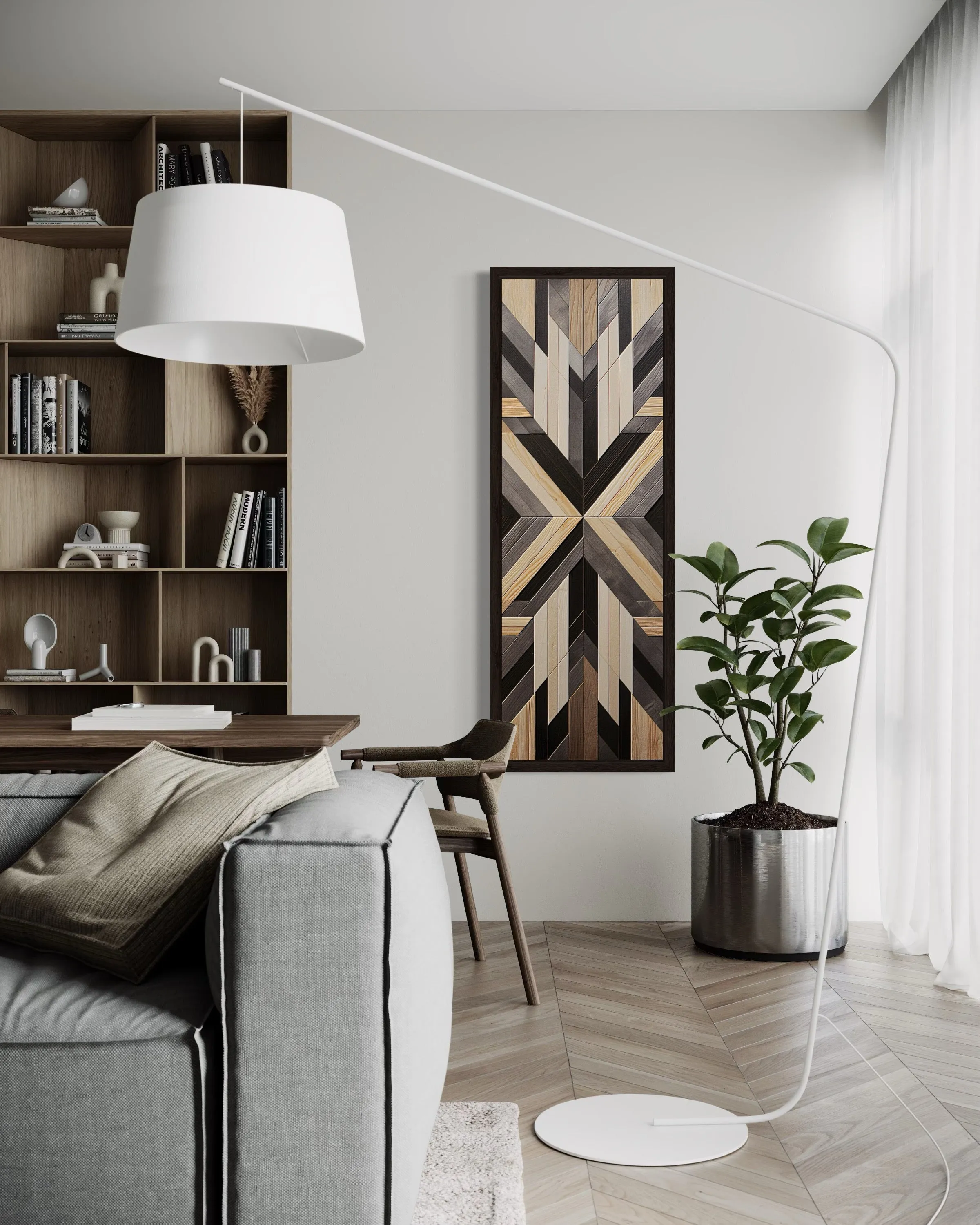 Tall Narrow Neutral Brown Aztec Inspired Vertical Framed Canvas Wall Art