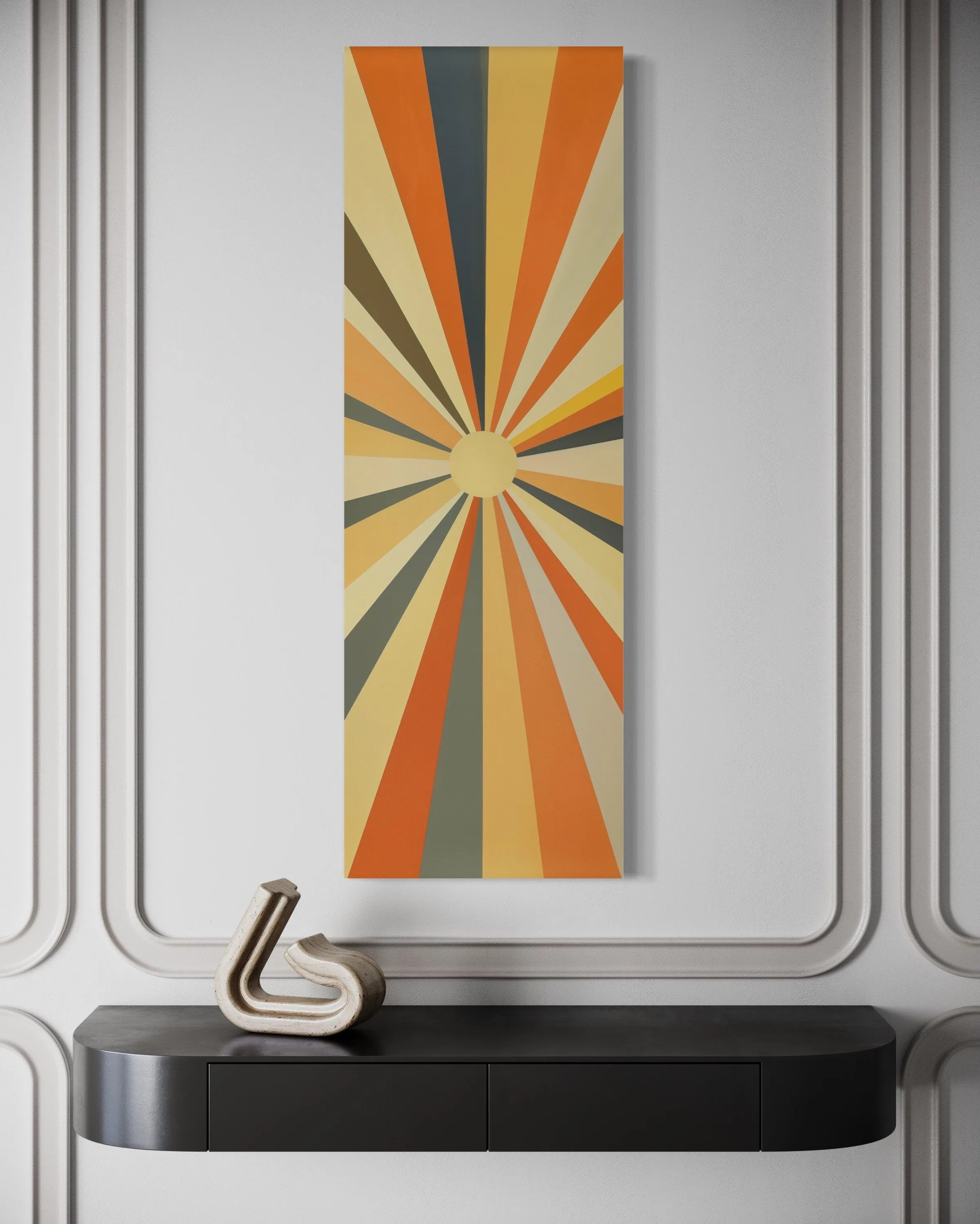 Tall Narrow Vertical Boho Sun Rays Mid Century Modern Wall Art