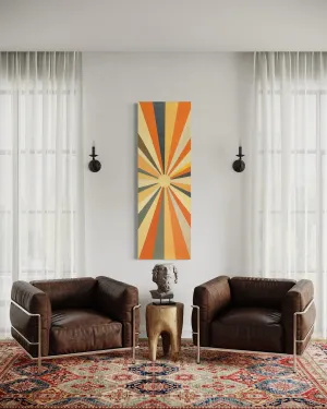 Tall Narrow Vertical Boho Sun Rays Mid Century Modern Wall Art