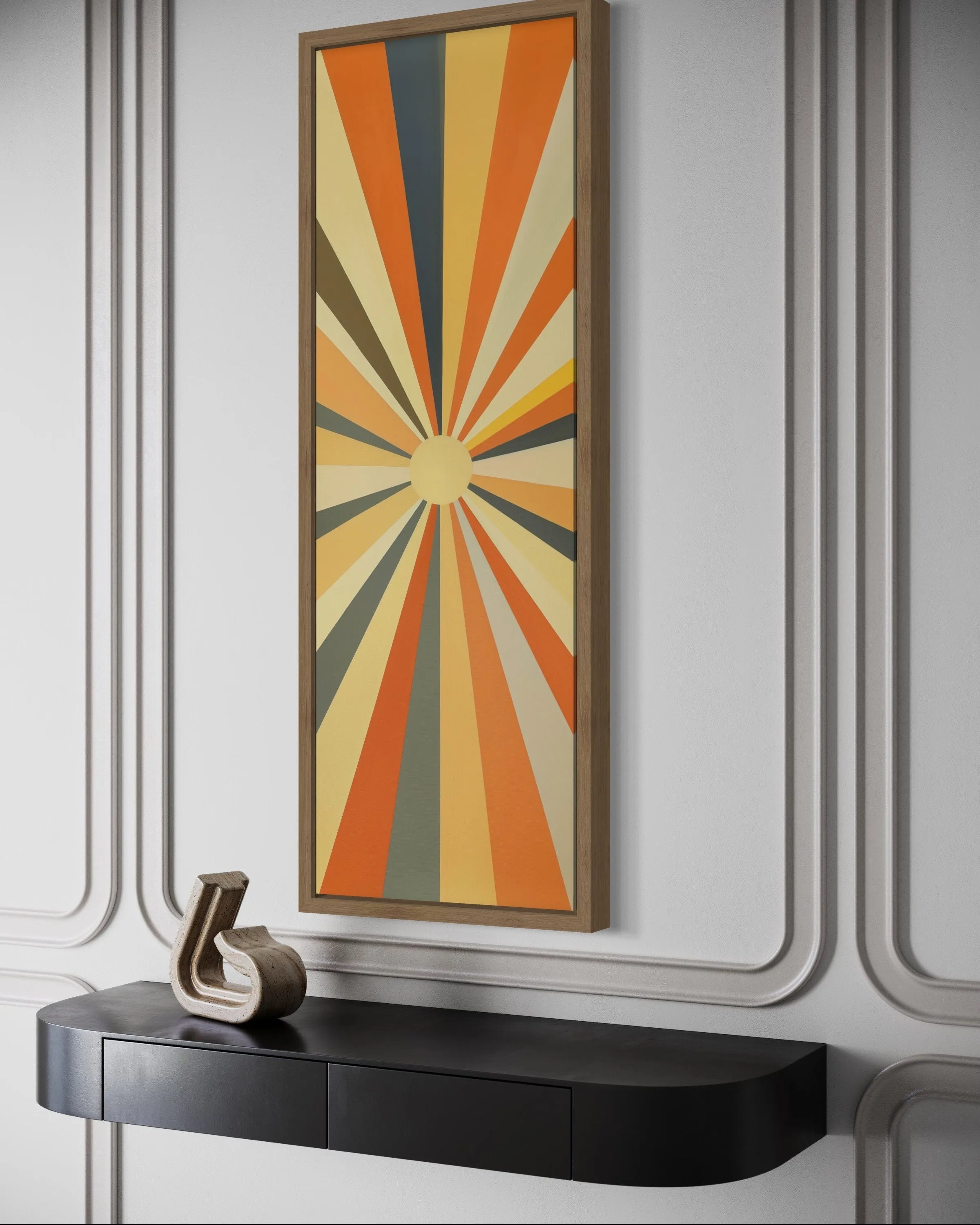 Tall Narrow Vertical Boho Sun Rays Mid Century Modern Wall Art