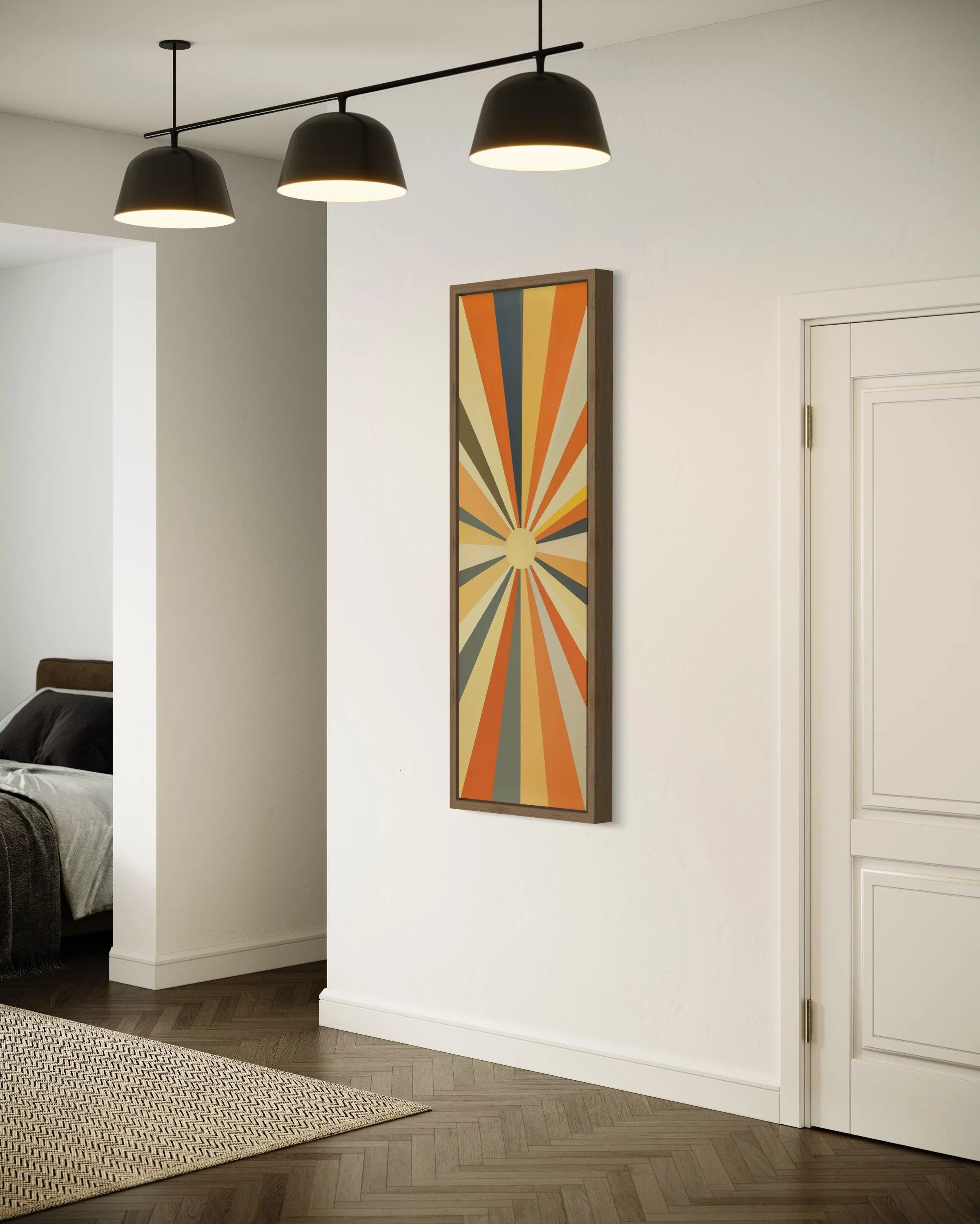 Tall Narrow Vertical Boho Sun Rays Mid Century Modern Wall Art