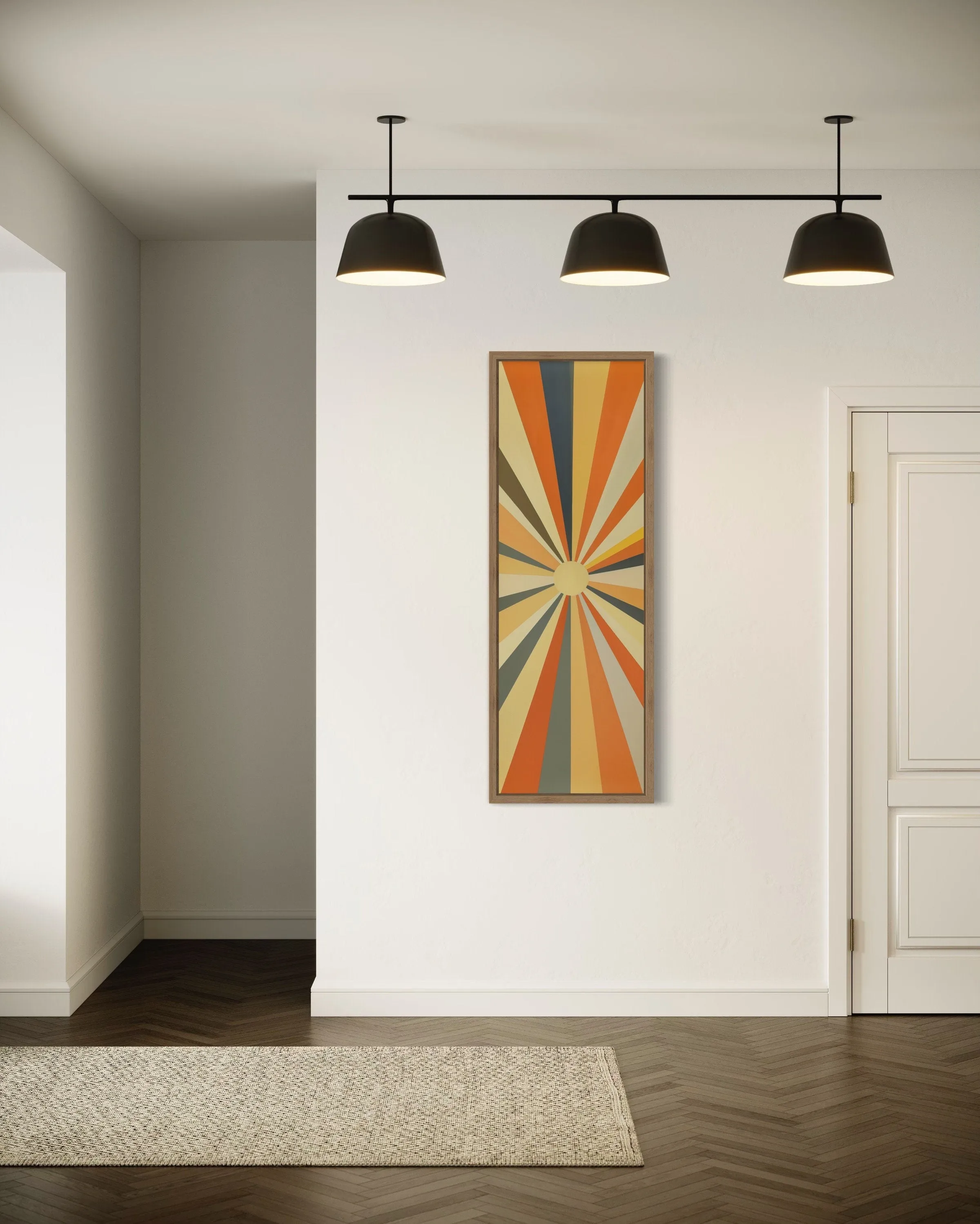 Tall Narrow Vertical Boho Sun Rays Mid Century Modern Wall Art