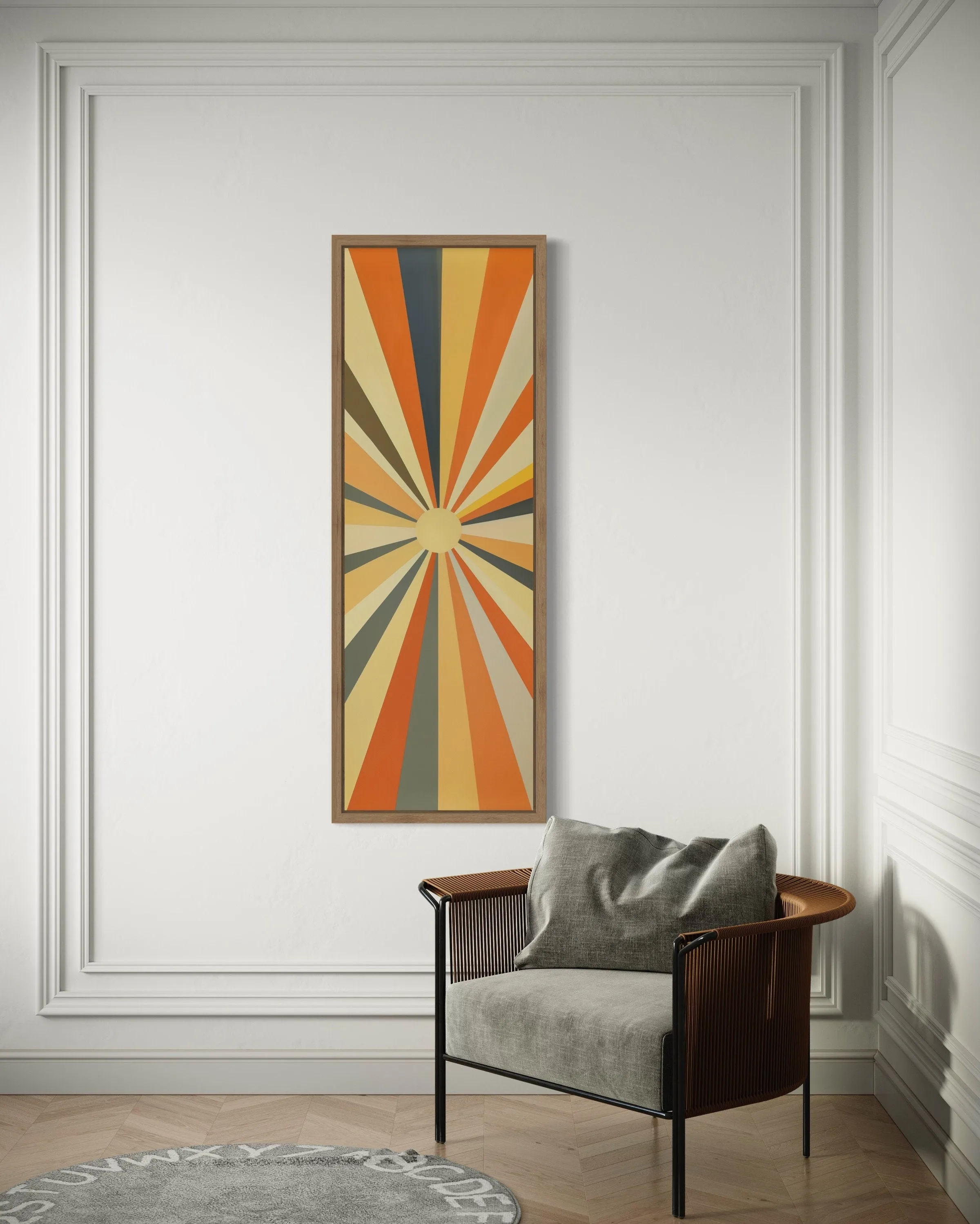 Tall Narrow Vertical Boho Sun Rays Mid Century Modern Wall Art