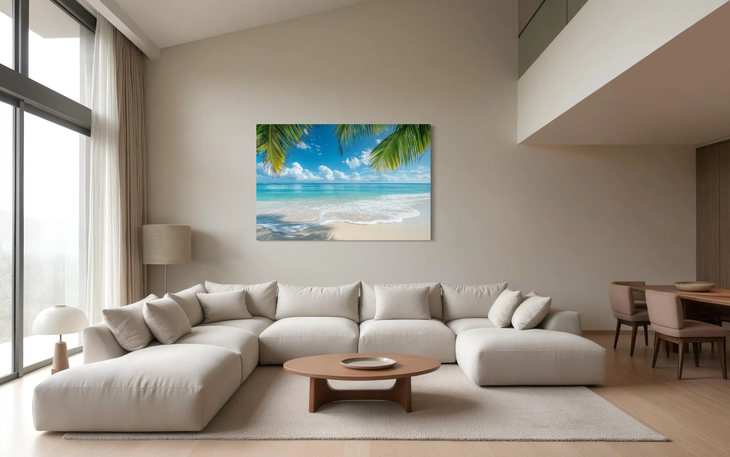 Tropical Beach With Palm Tree Framed Canvas Wall Art