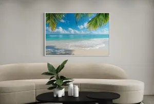 Tropical Beach With Palm Tree Framed Canvas Wall Art