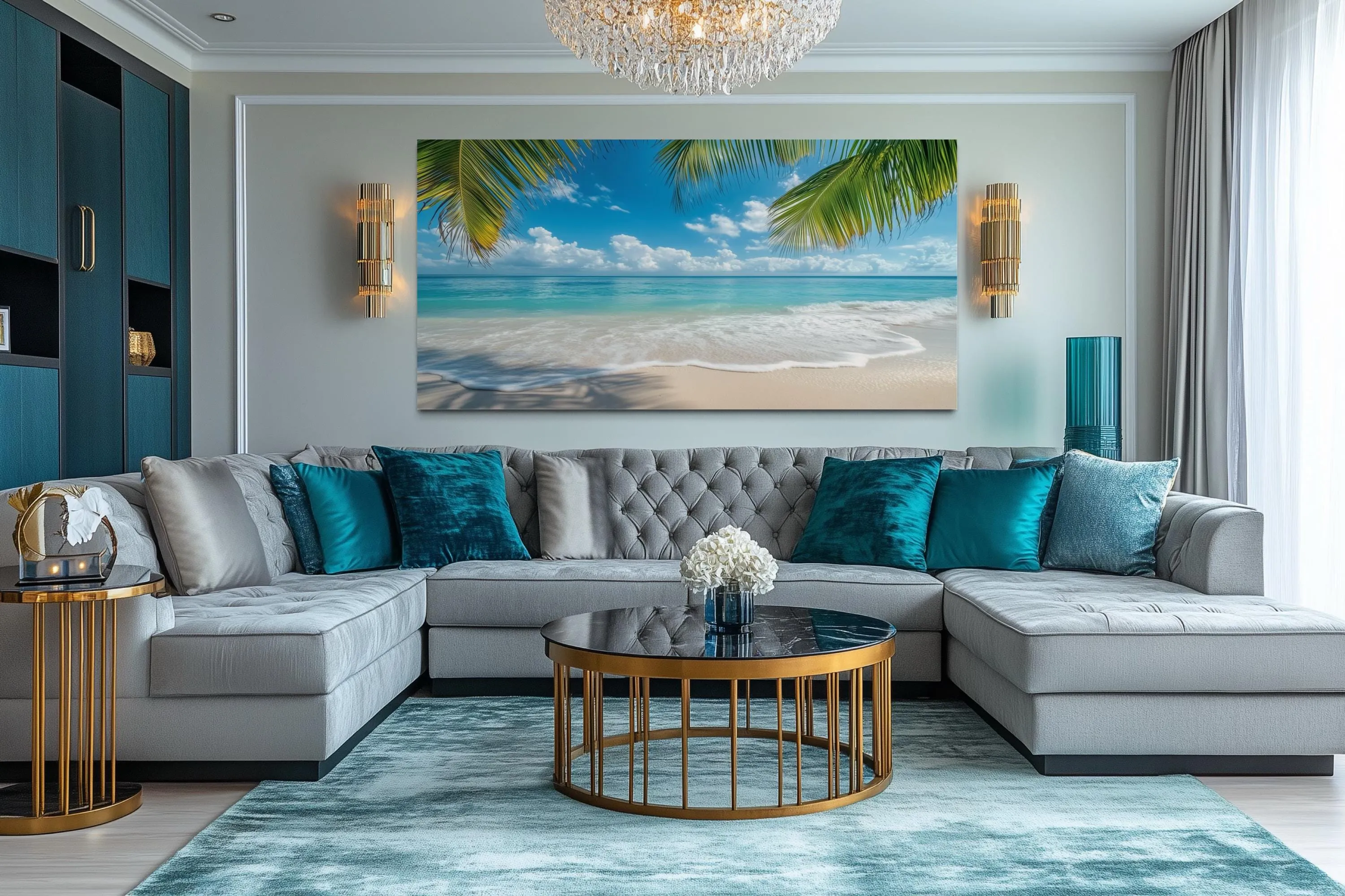 Tropical Beach With Palm Trees Framed Canvas Wall Art
