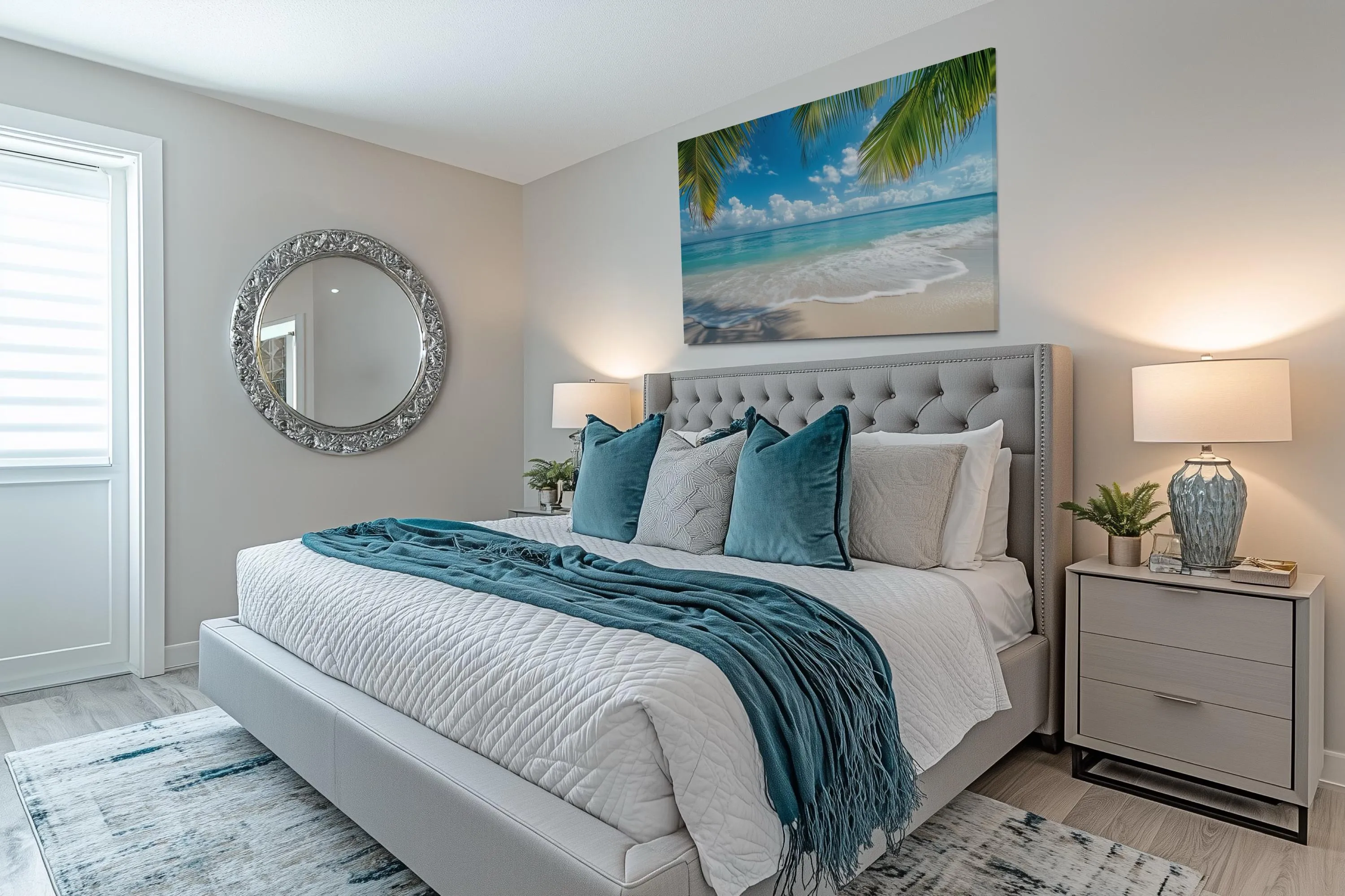 Tropical Beach With Palm Trees Framed Canvas Wall Art