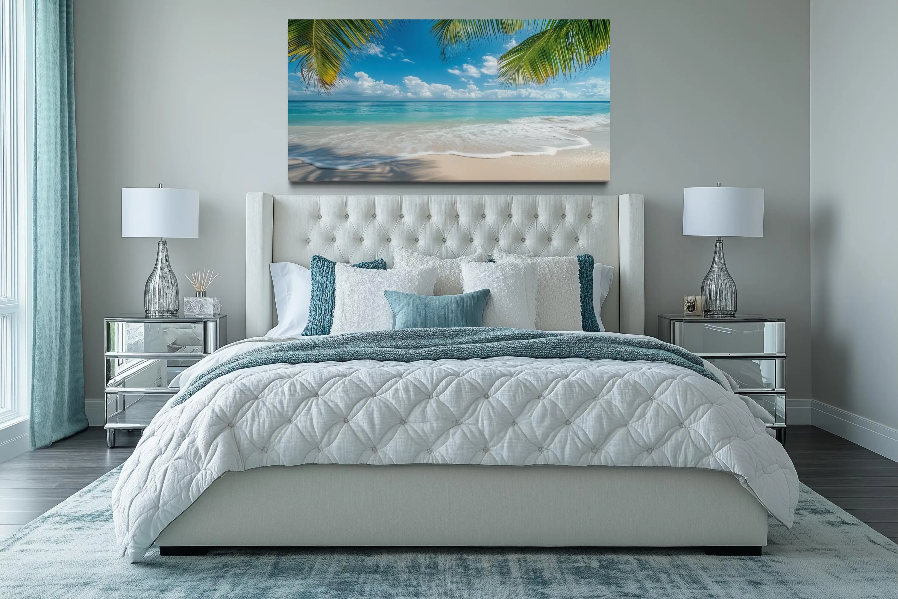 Tropical Beach With Palm Trees Framed Canvas Wall Art