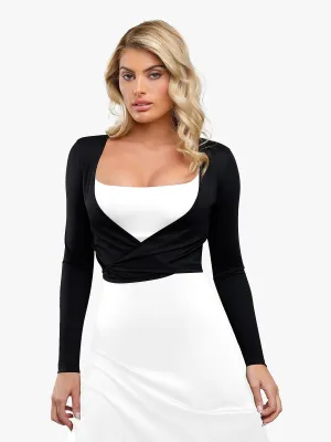 Two-Way Long Sleeve Ballet Wrap Cardigan
