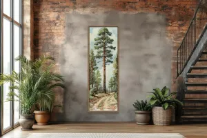 Vertical Narrow Pine Trees Forest Framed Canvas Wall Art