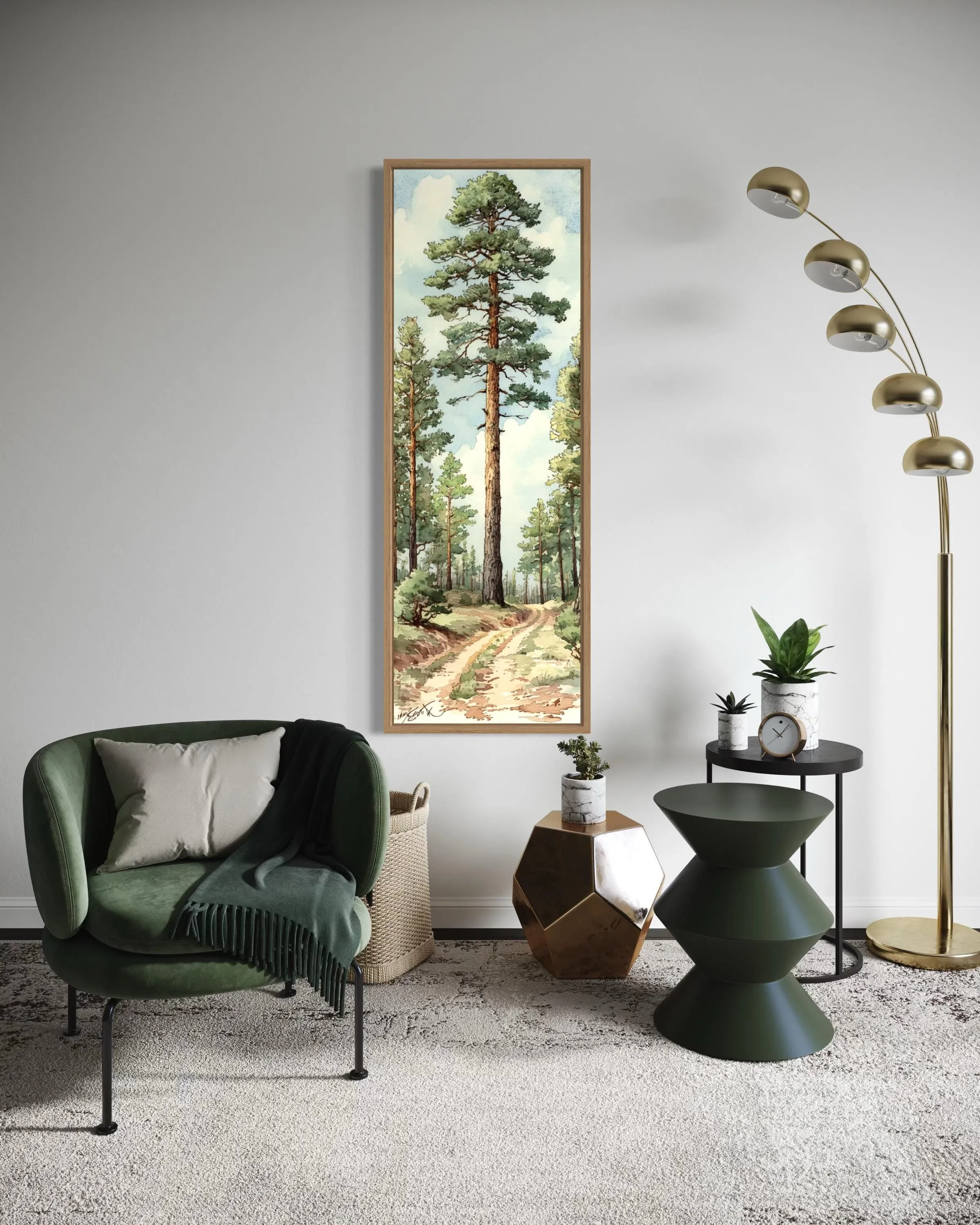 Vertical Narrow Pine Trees Forest Framed Canvas Wall Art