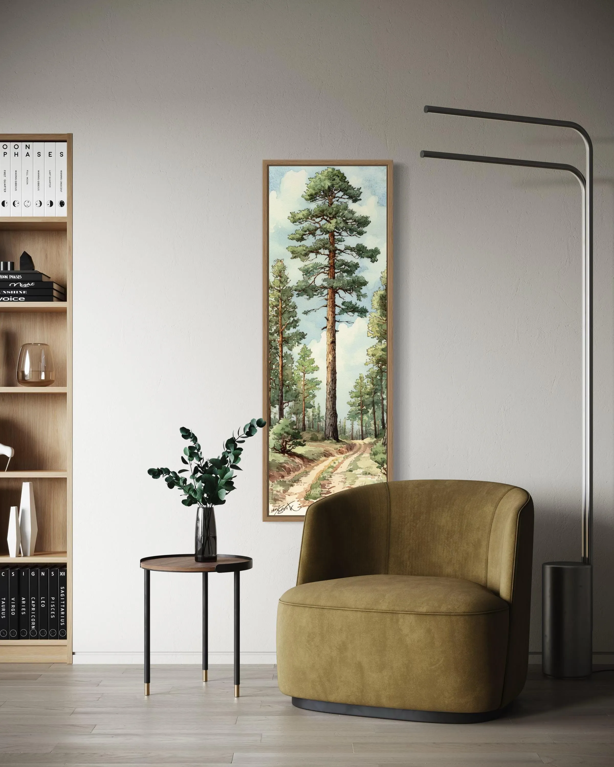 Vertical Narrow Pine Trees Forest Framed Canvas Wall Art