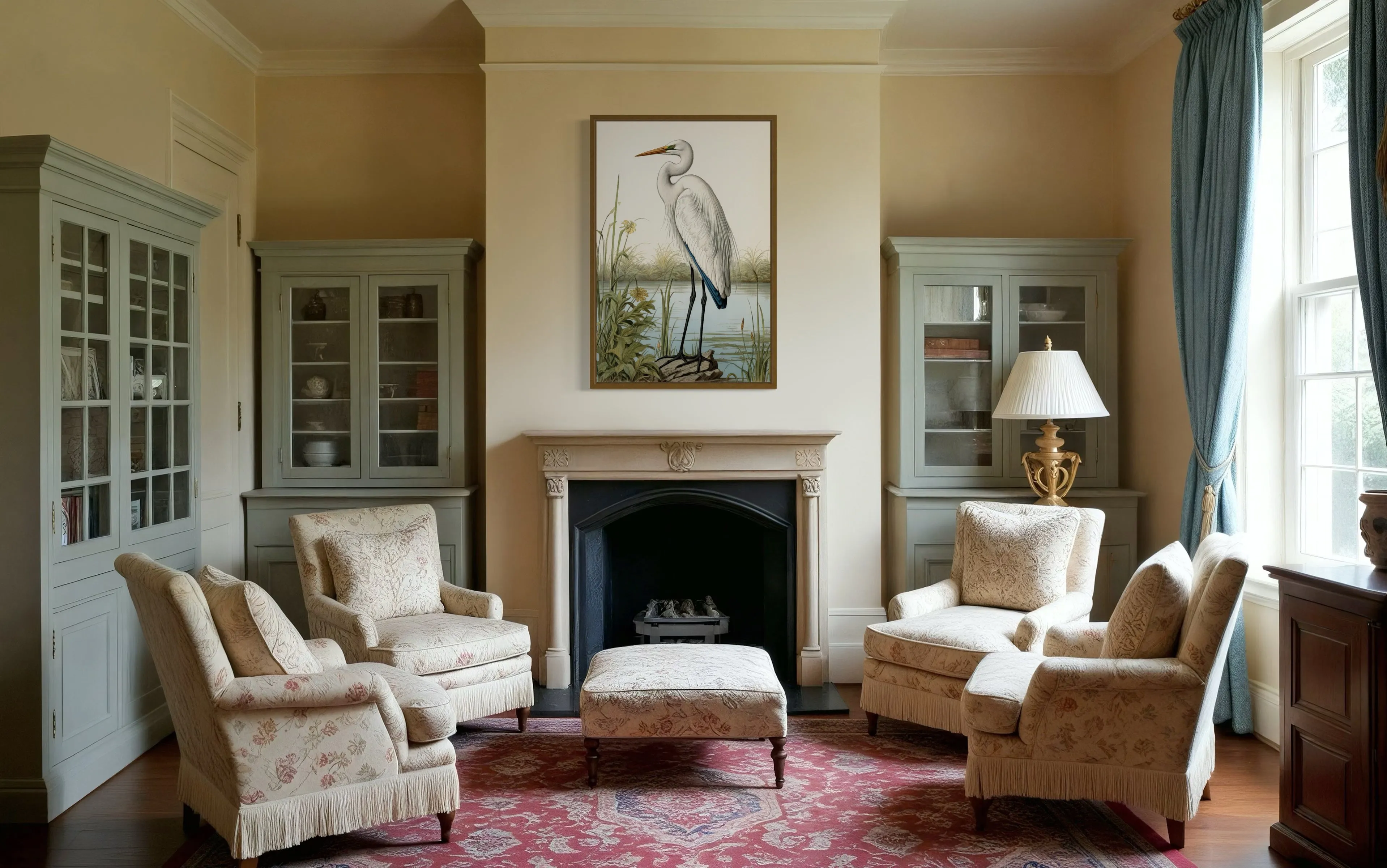 Vintage Great Egret Painting Coastal Birds Framed Canvas Wall Art