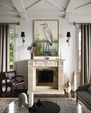 Vintage Great Egret Painting Coastal Birds Framed Canvas Wall Art