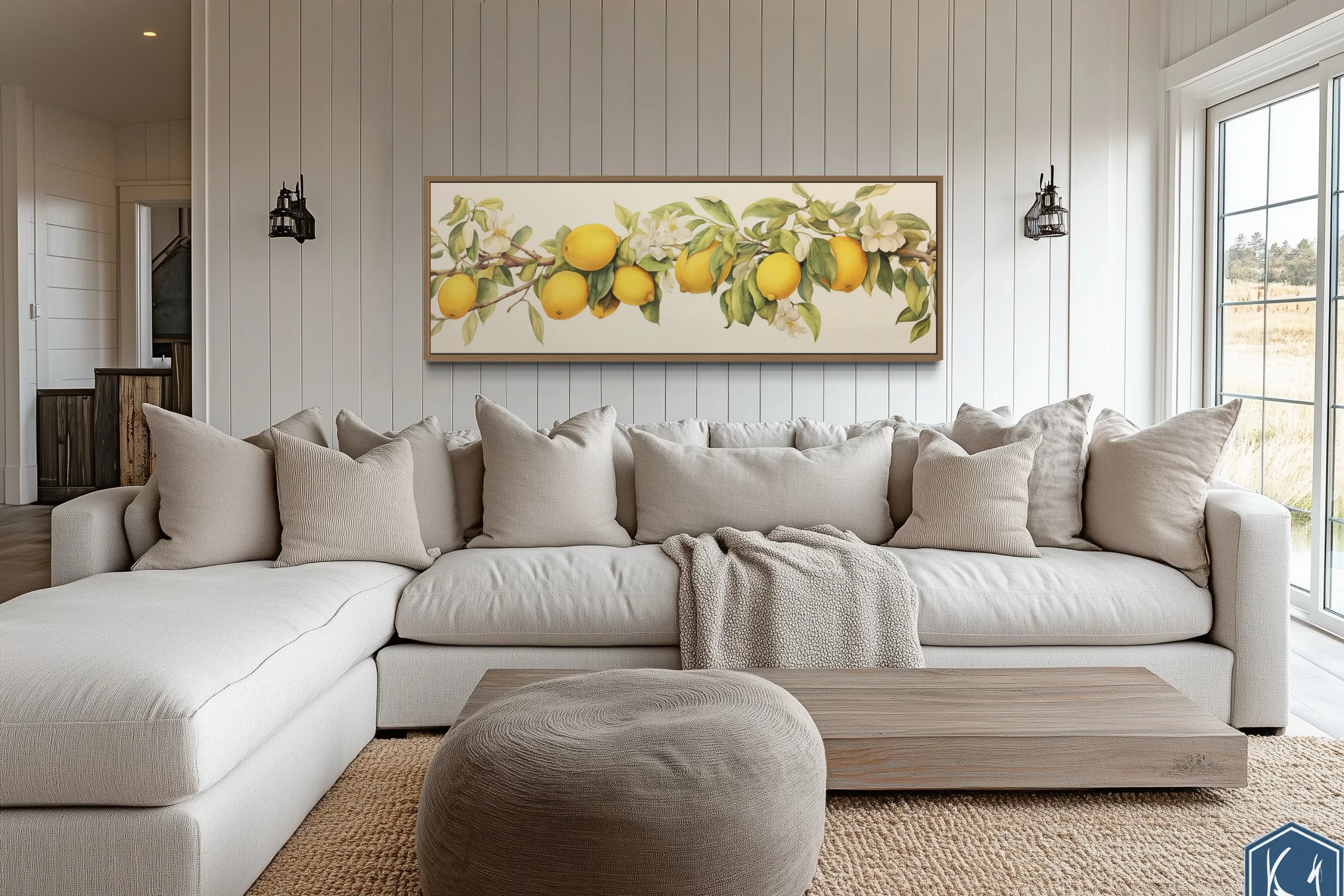 Vintage Lemon Tree Panoramic Framed Canvas Wall Art
