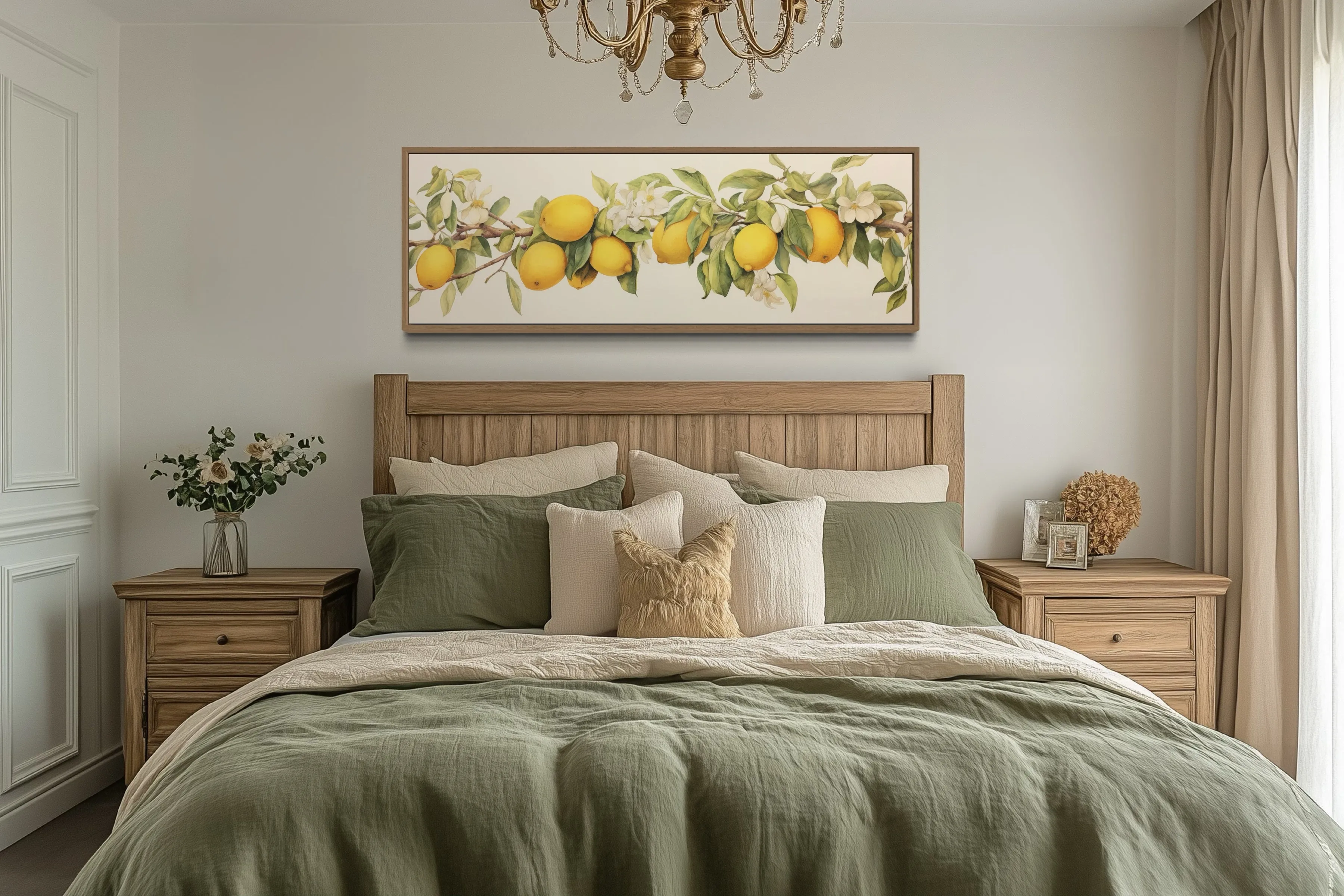 Vintage Lemon Tree Panoramic Framed Canvas Wall Art