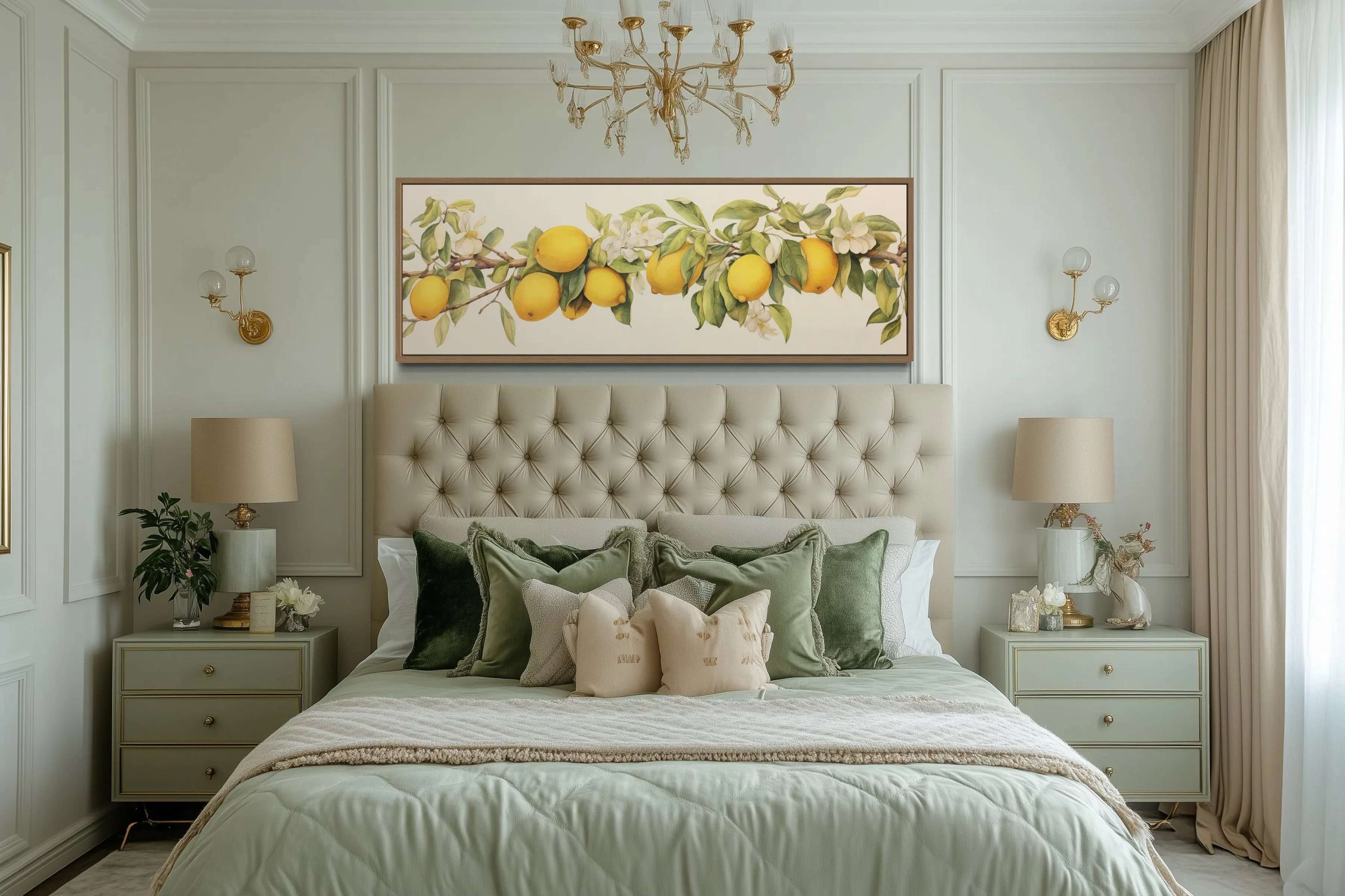 Vintage Lemon Tree Panoramic Framed Canvas Wall Art