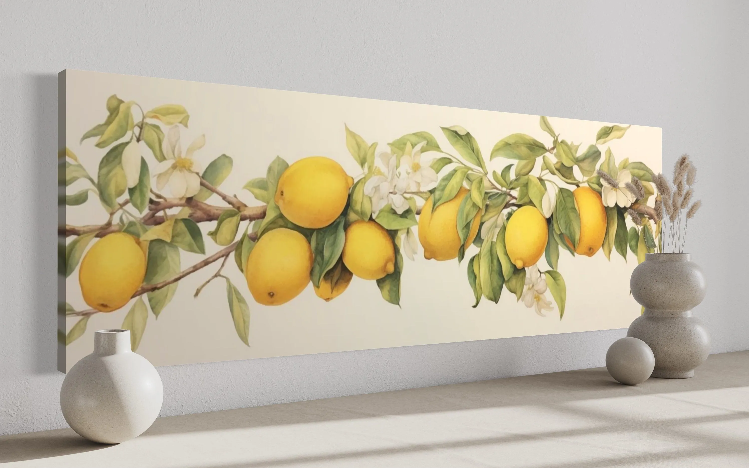 Vintage Lemon Tree Panoramic Framed Canvas Wall Art